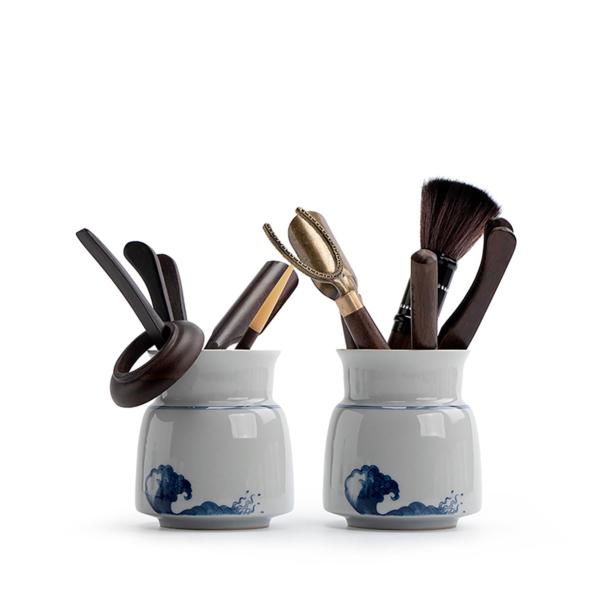 Tonneau à accessoires de thé en porcelaine -Série "Écoute de la mer"