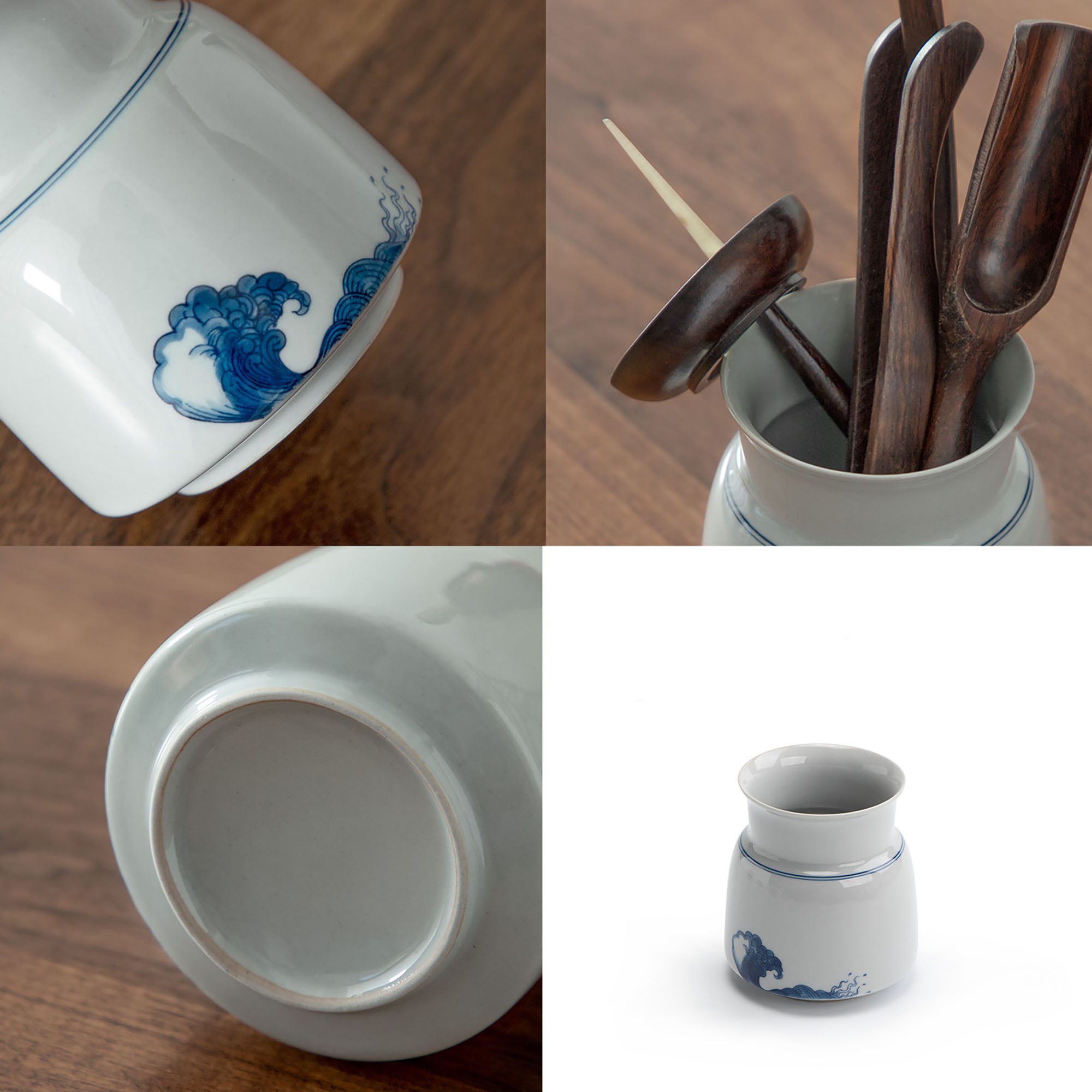 Tonneau à accessoires de thé en porcelaine -Série "Écoute de la mer"
