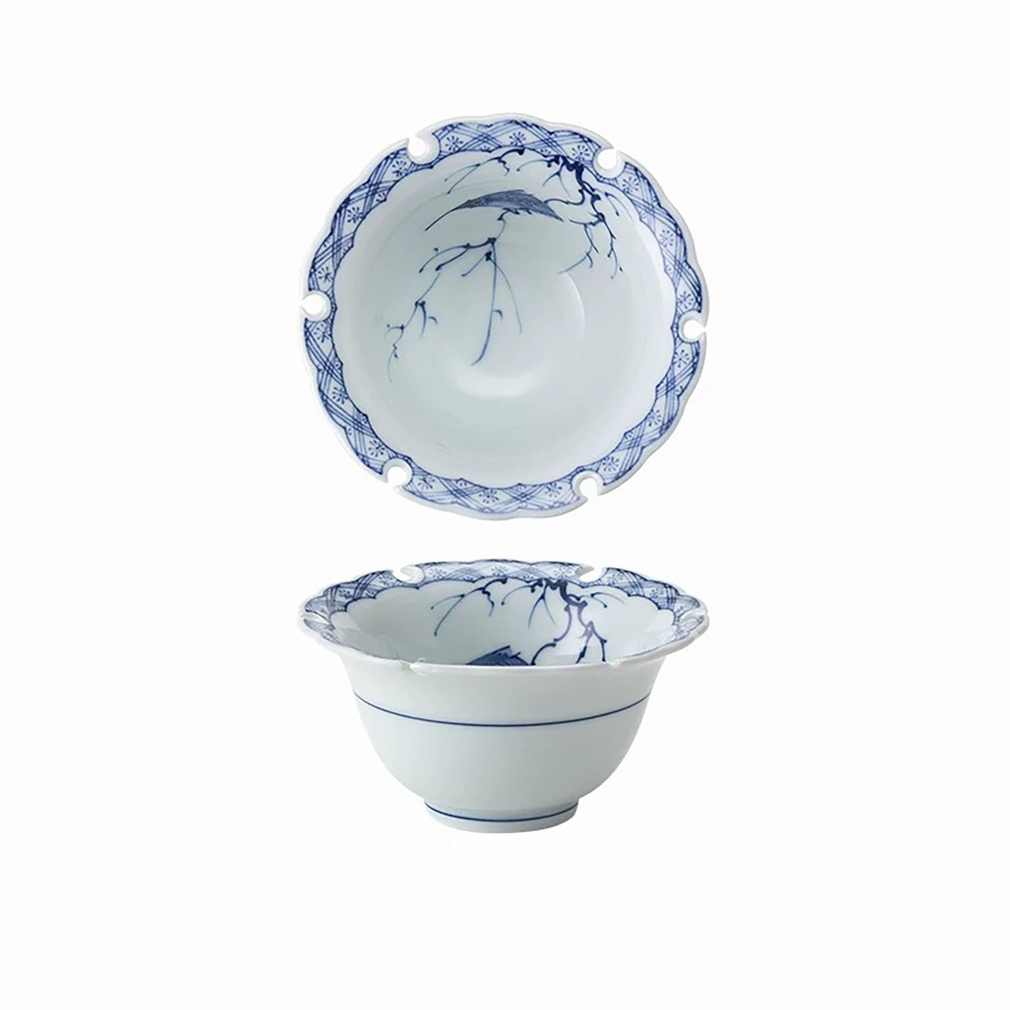 Vaisselle Hamato Arita-yaki bleu et blanc motif oiseau