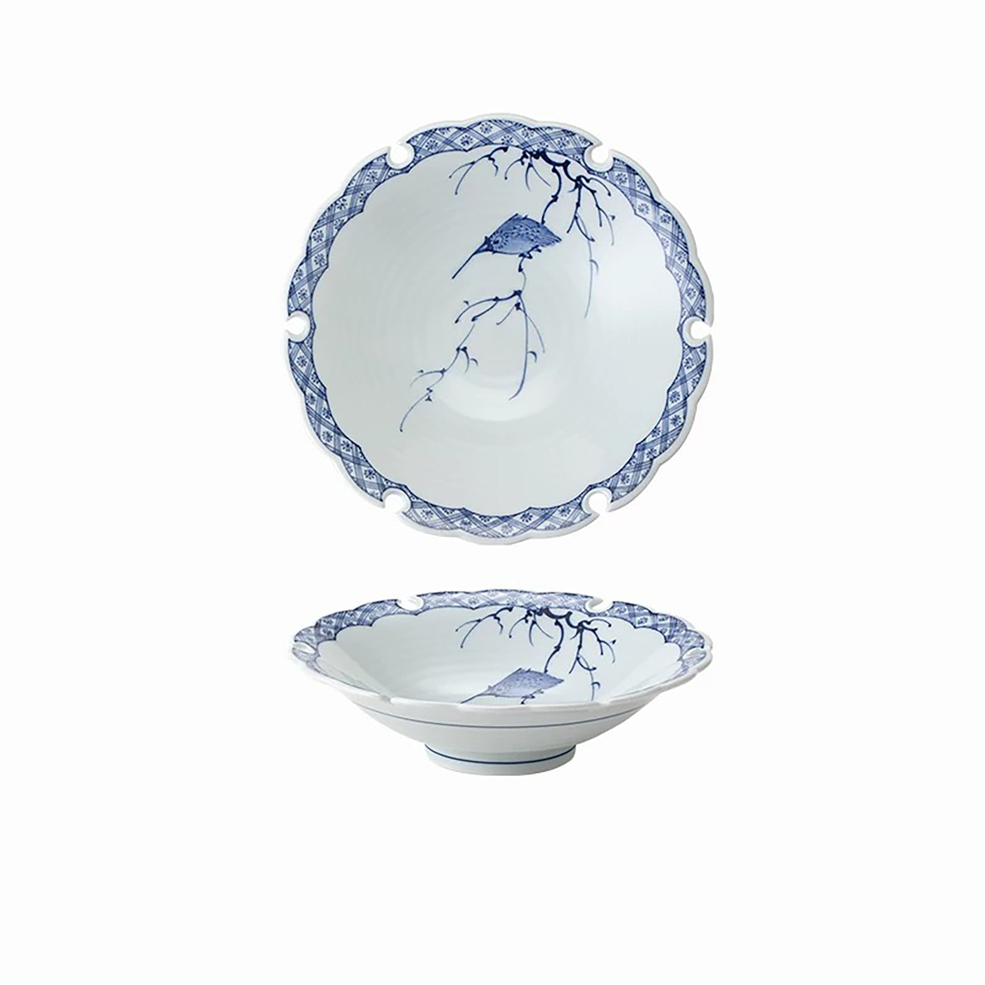 Vaisselle Hamato Arita-yaki bleu et blanc motif oiseau