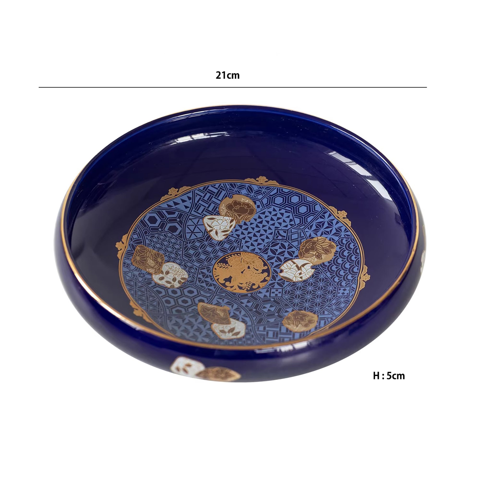 Grand Assiette Aritayaki bleu profond décor doré