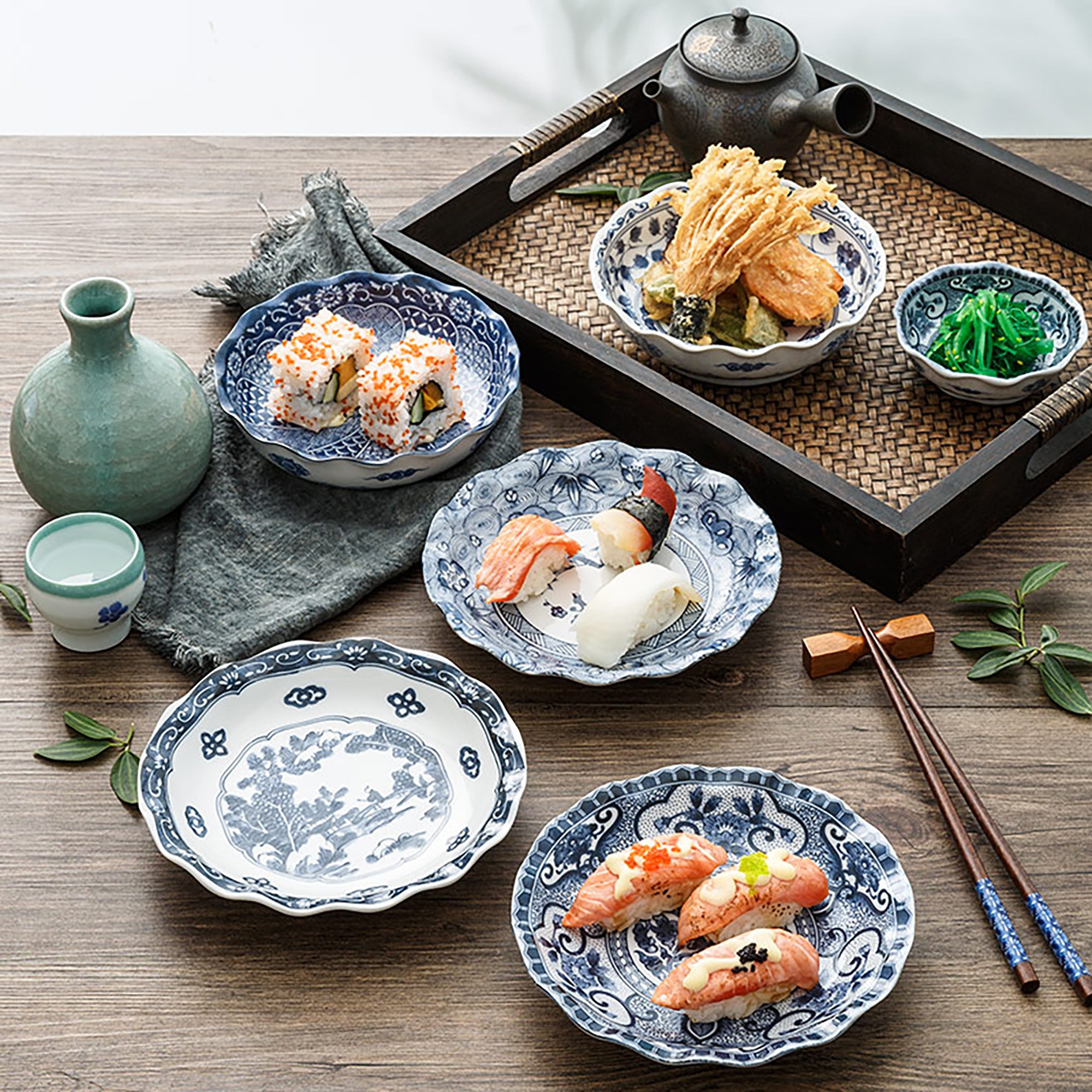 ASSIETTE CREUSE,Bleu-blanc japonais
