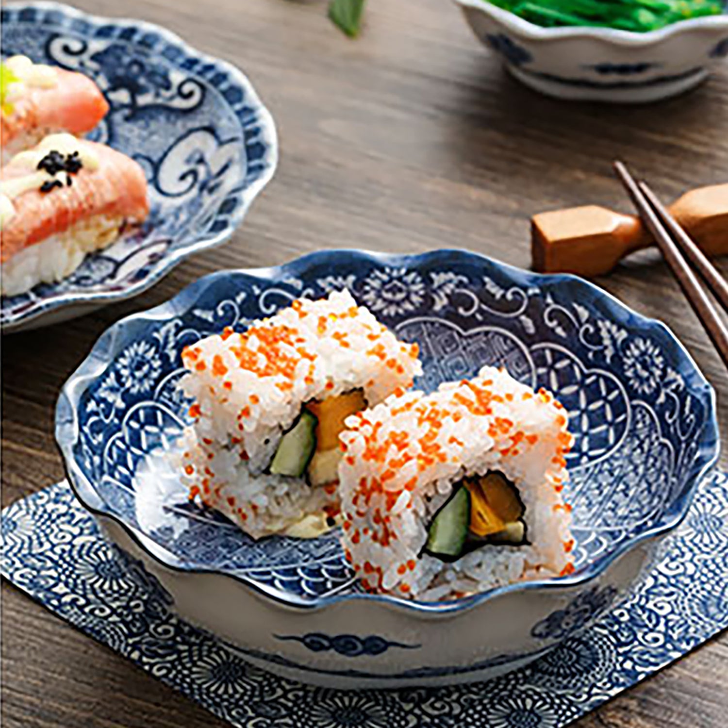 ASSIETTE CREUSE,Bleu-blanc japonais