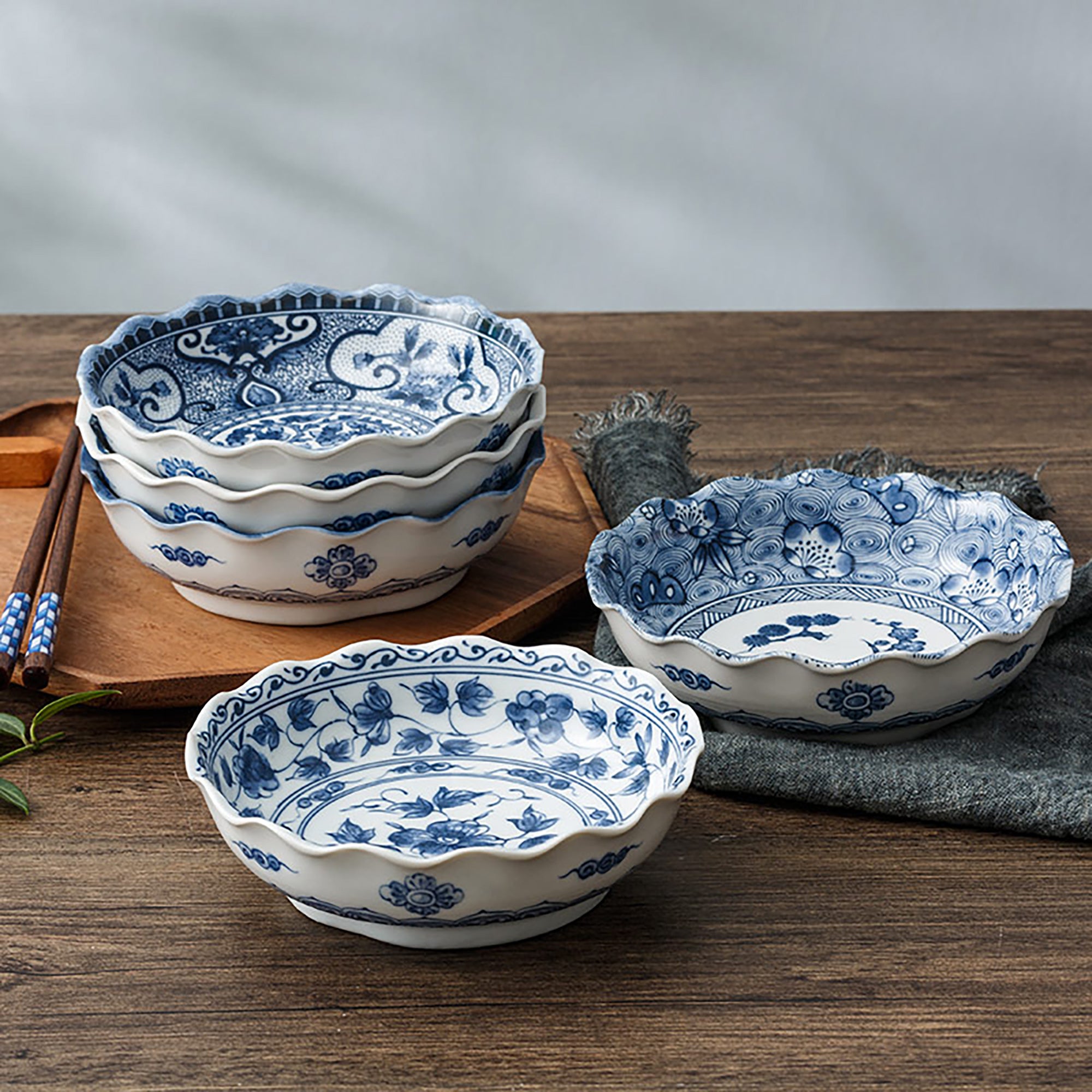 ASSIETTE CREUSE,Bleu-blanc japonais