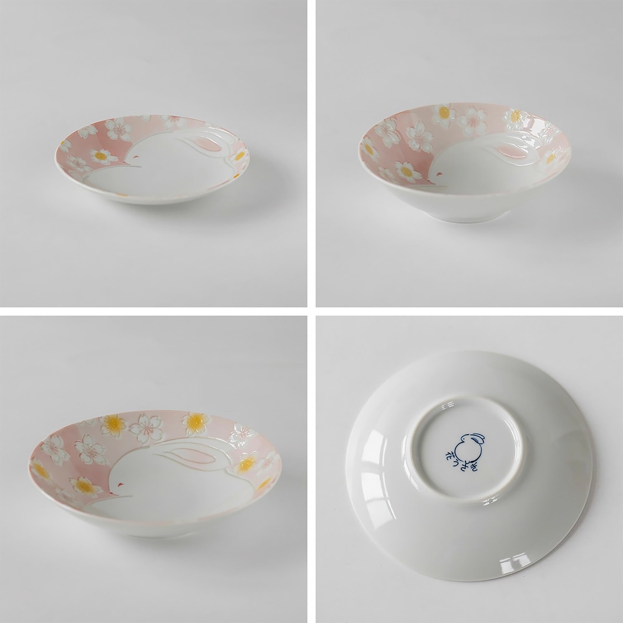 Assiette Mino-yaki avec motif lapin et fleurs de cerisie
