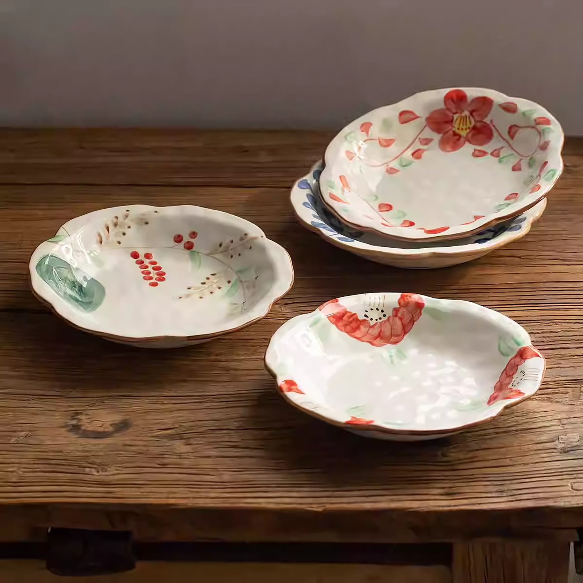 Assiette en céramique Minoyaki style fleurs japonaise