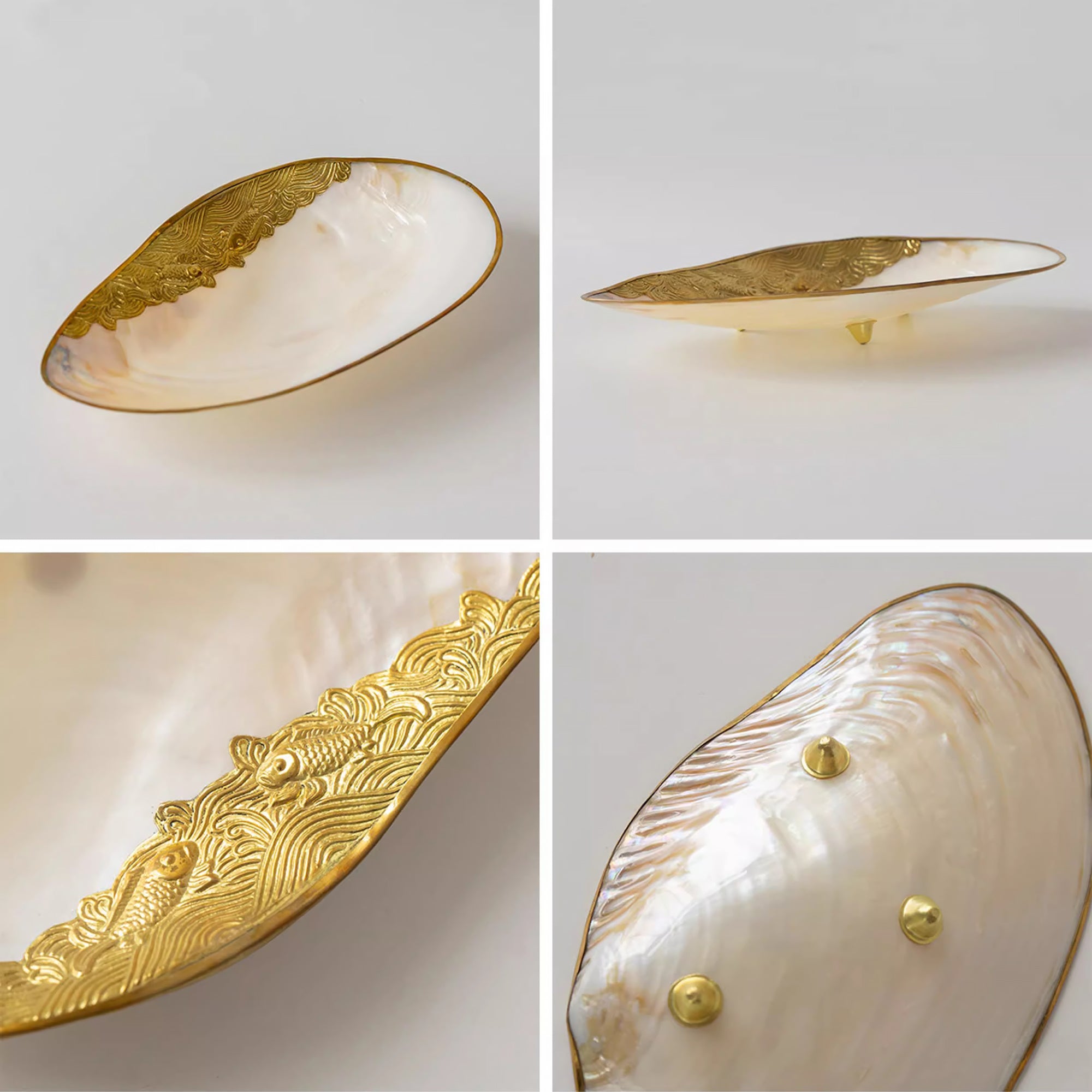 Plateau en nacre naturelle avec bord or ou argent