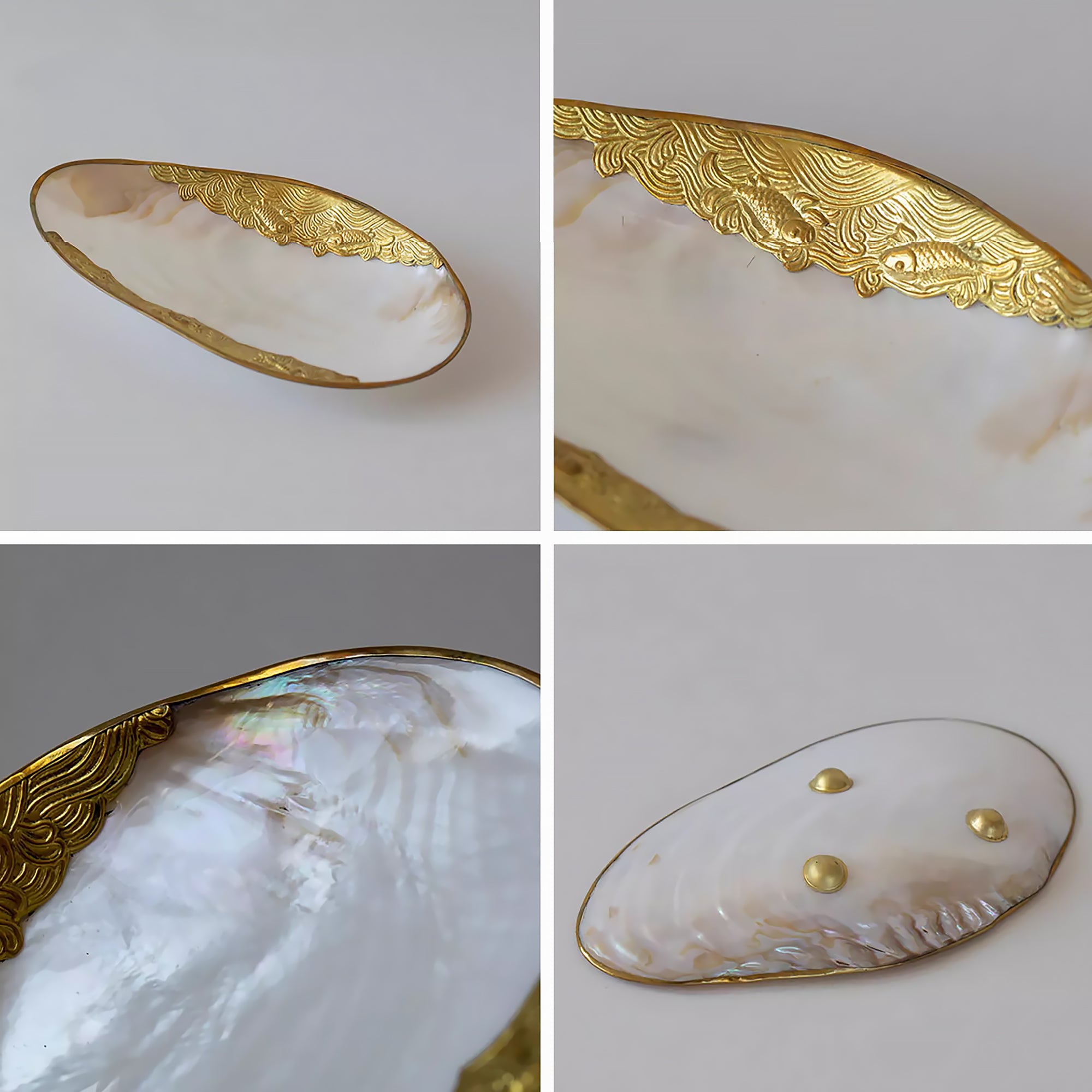 Plateau en nacre naturelle avec bord or ou argent