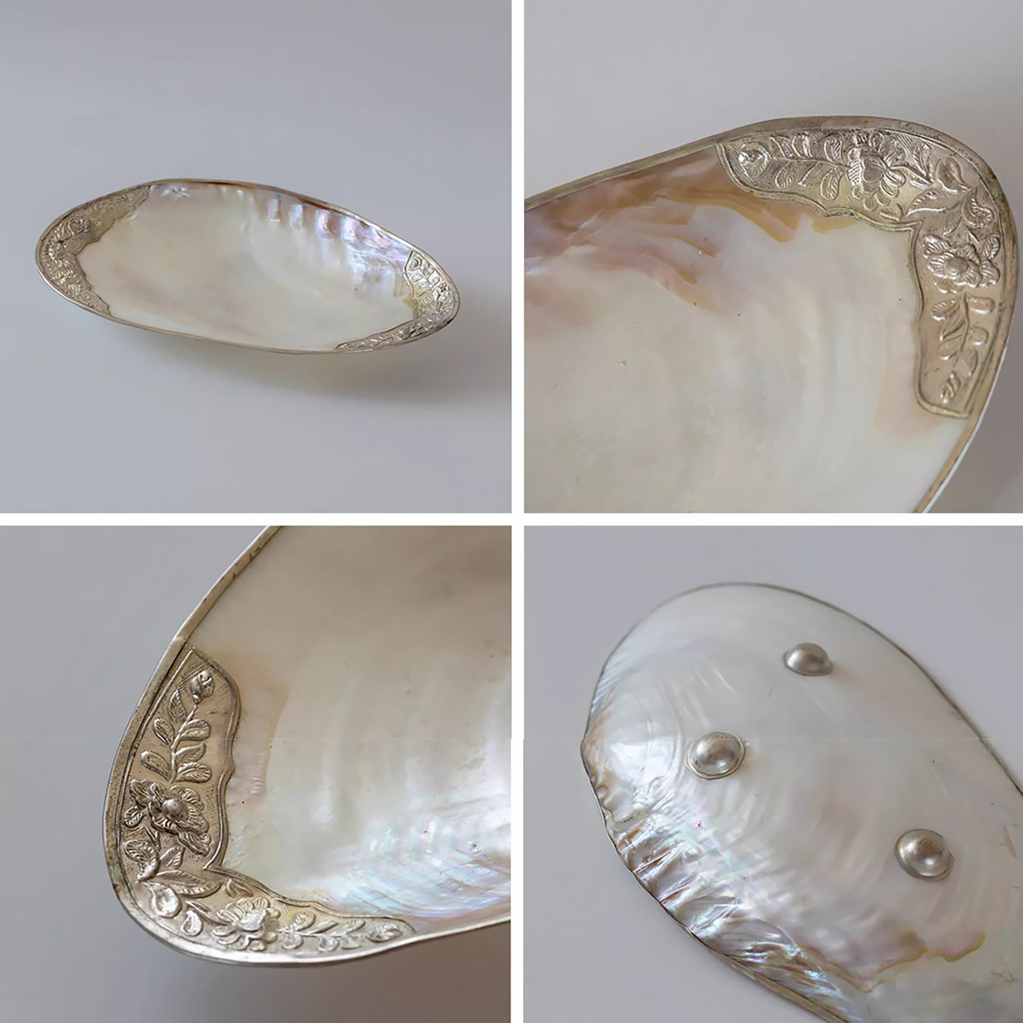 Plateau en nacre naturelle avec bord or ou argent