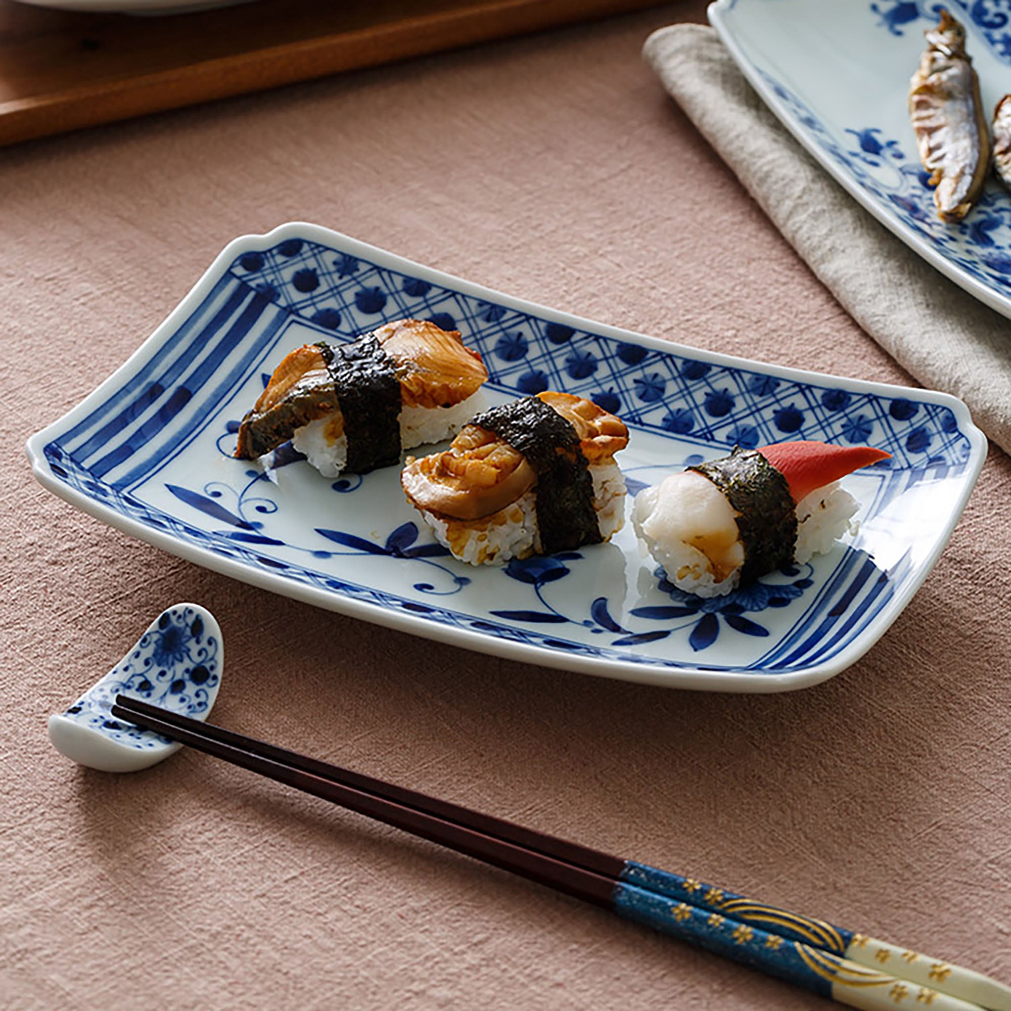 ASSIETTE RECTANGULAIRE,BLEU BLANC
