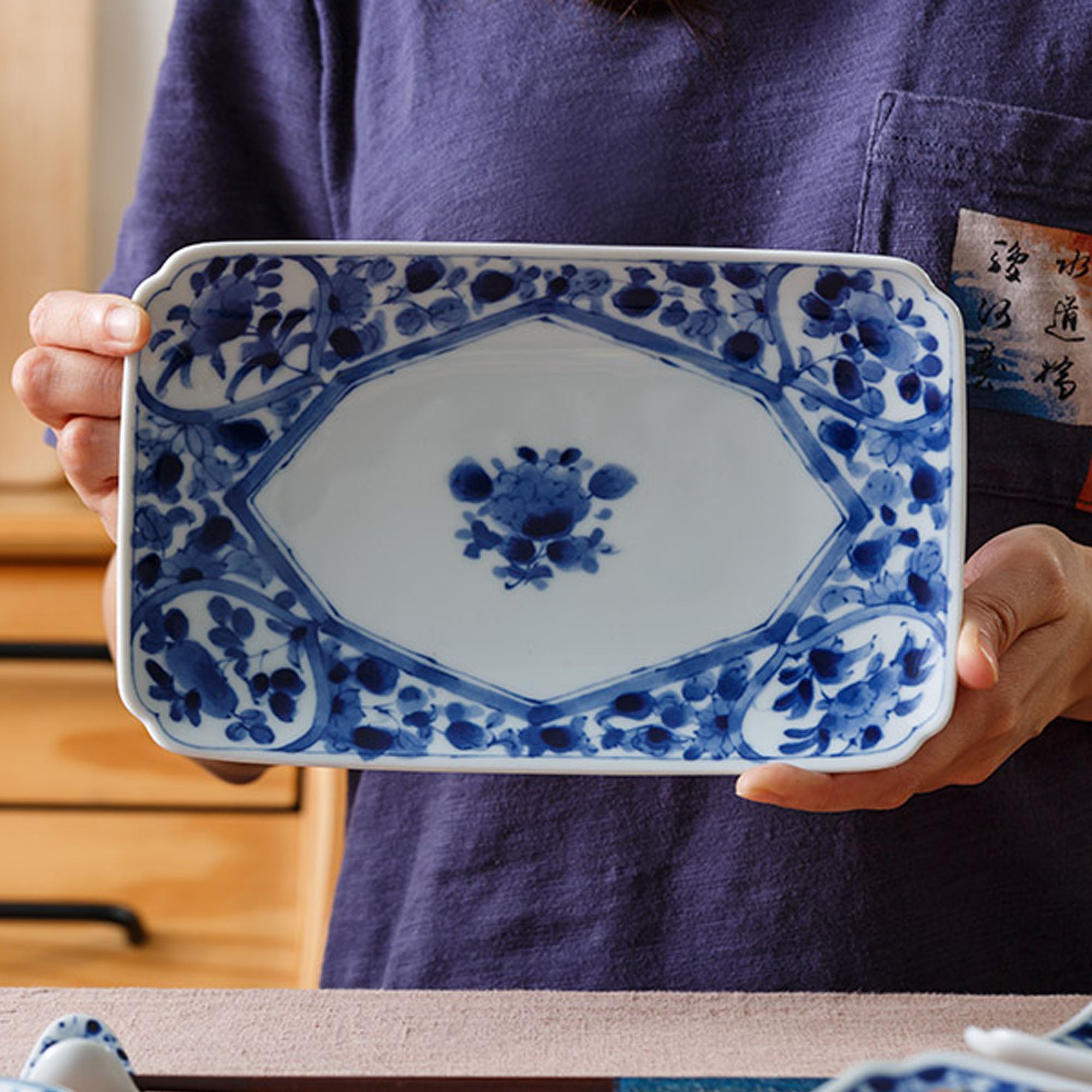 ASSIETTE RECTANGULAIRE,BLEU BLANC