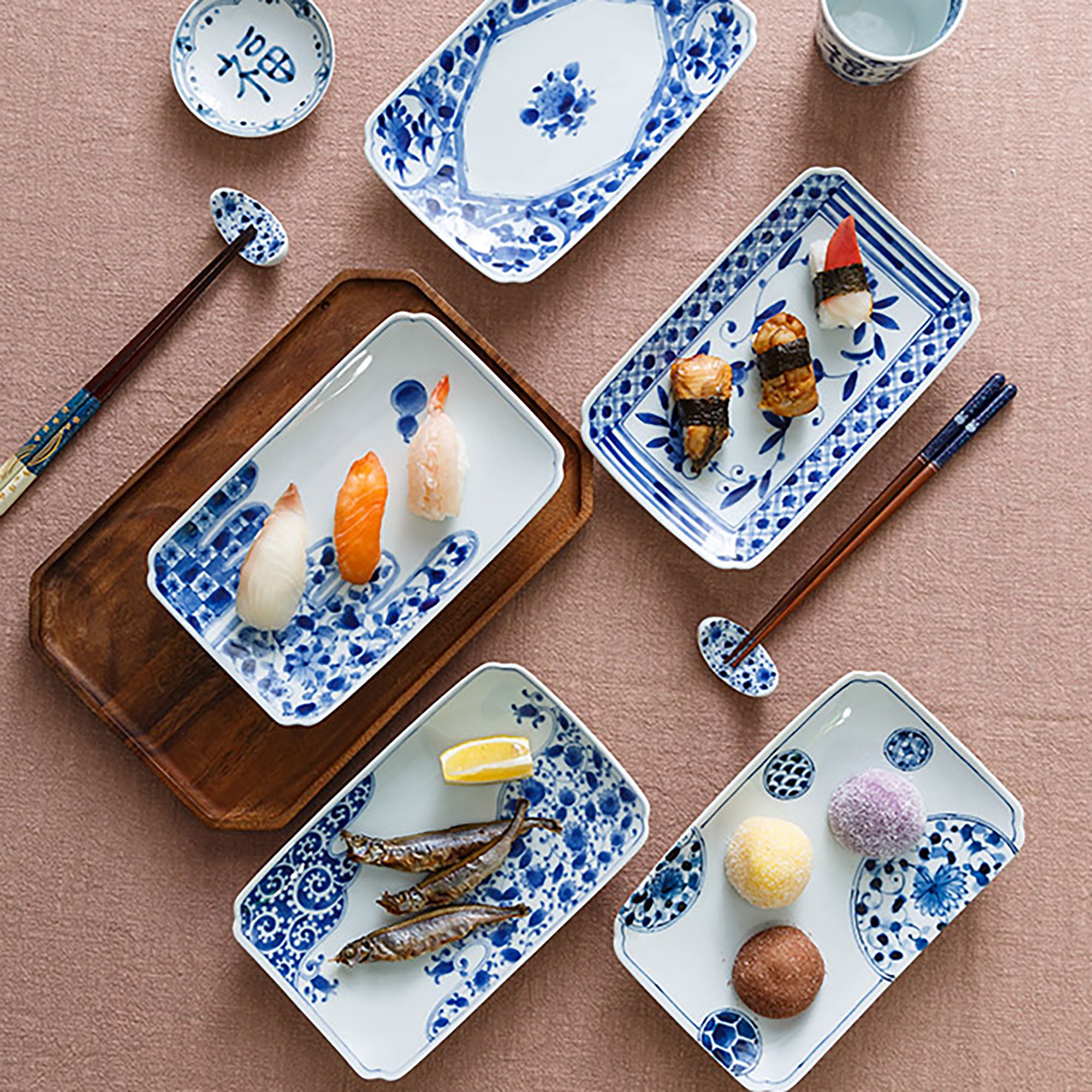 ASSIETTE RECTANGULAIRE,BLEU BLANC