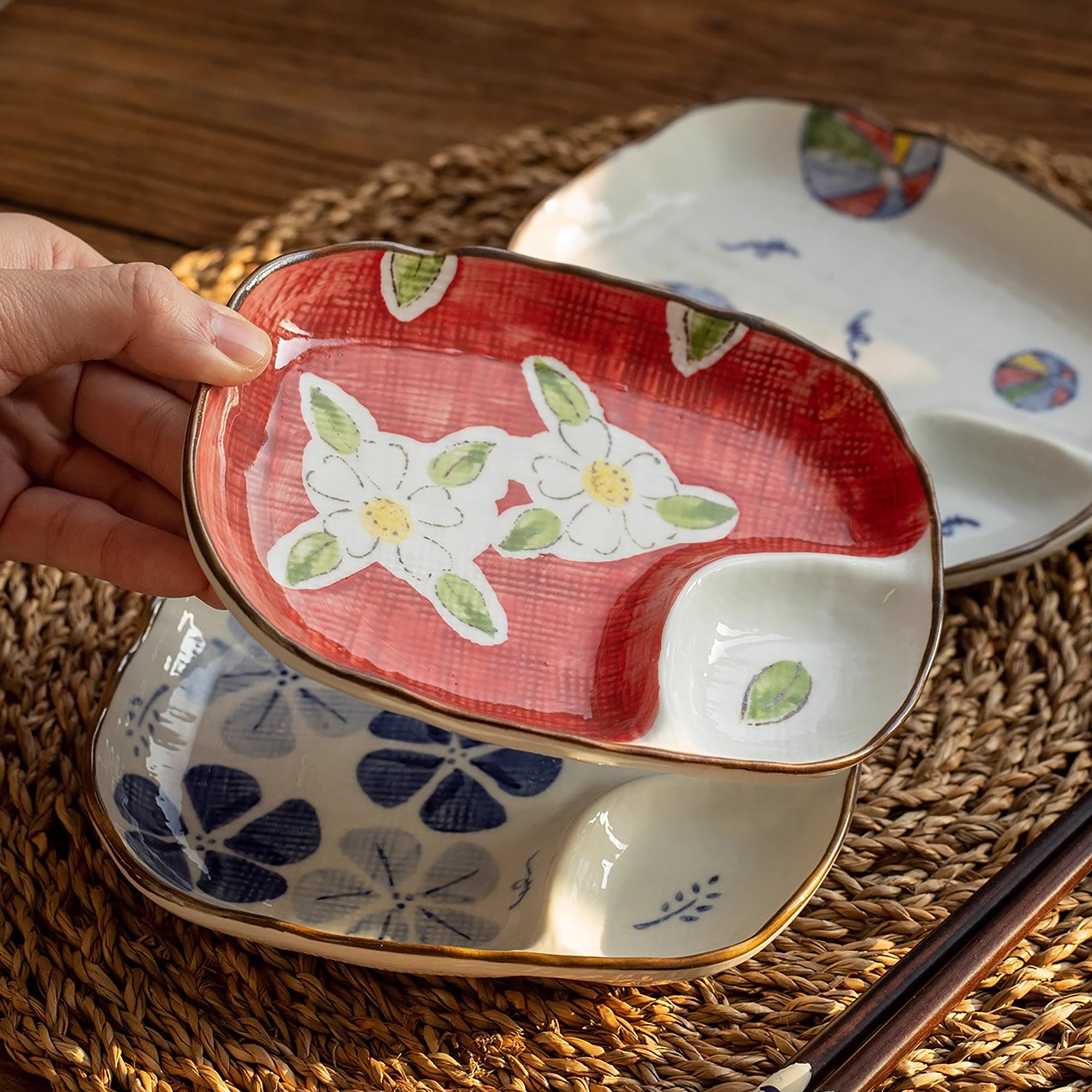 Assiette compartimentée en céramique Minoyaki