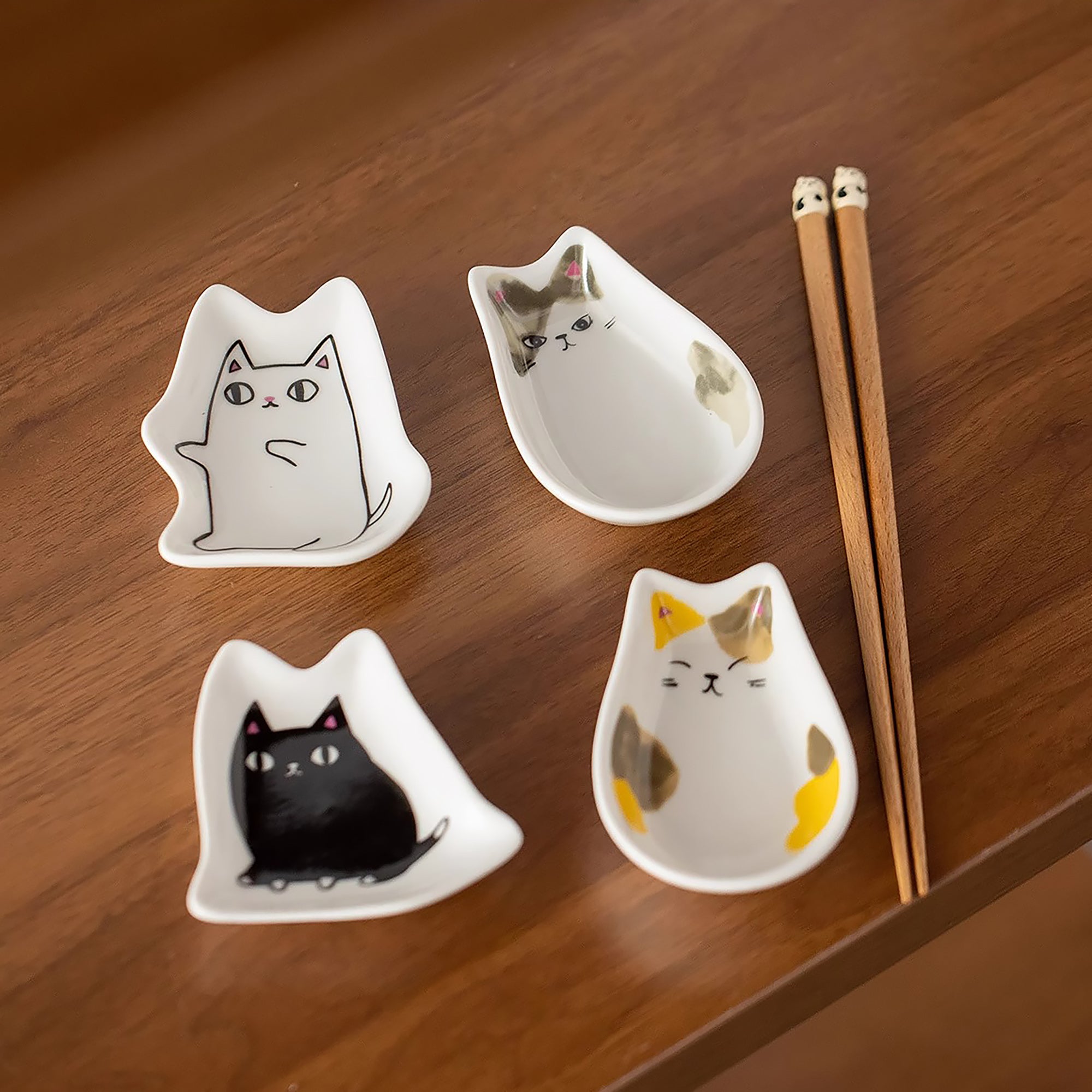 Coffret de baguettes en bois avec coupelle chat