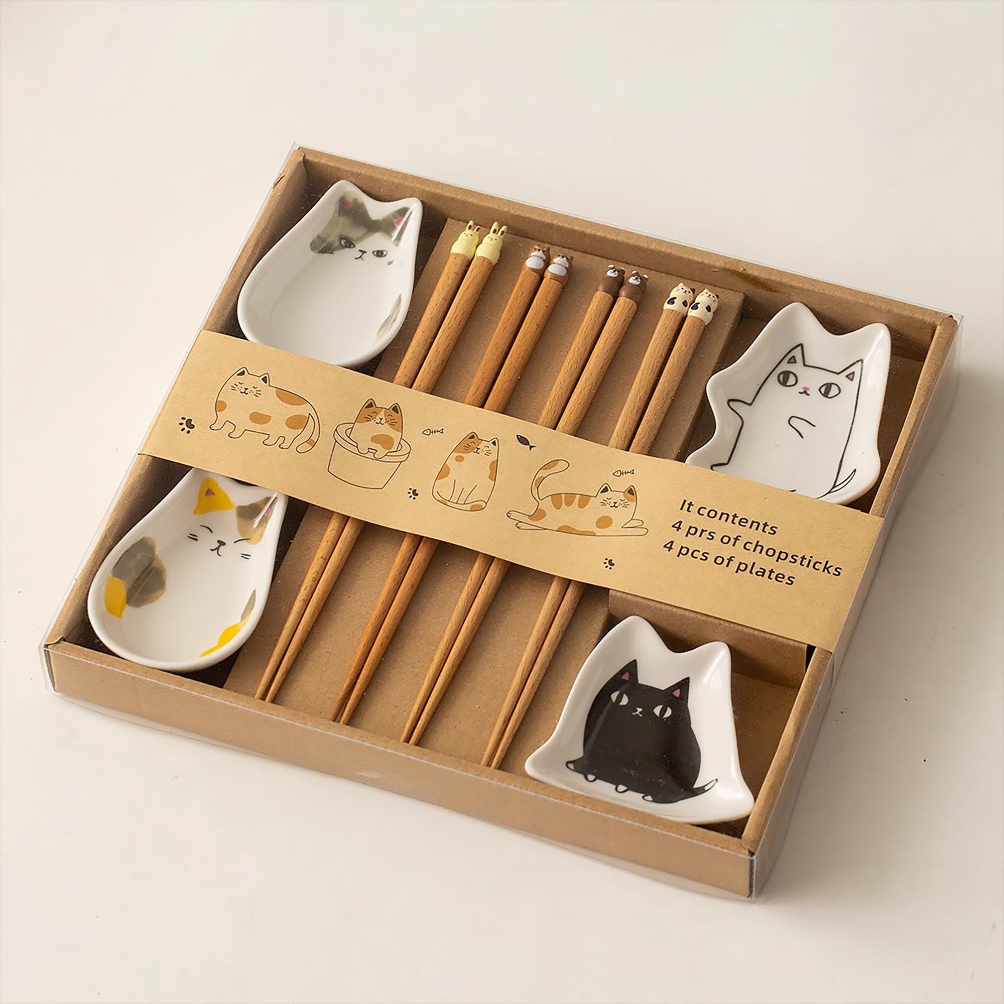 Coffret de baguettes en bois avec coupelle chat