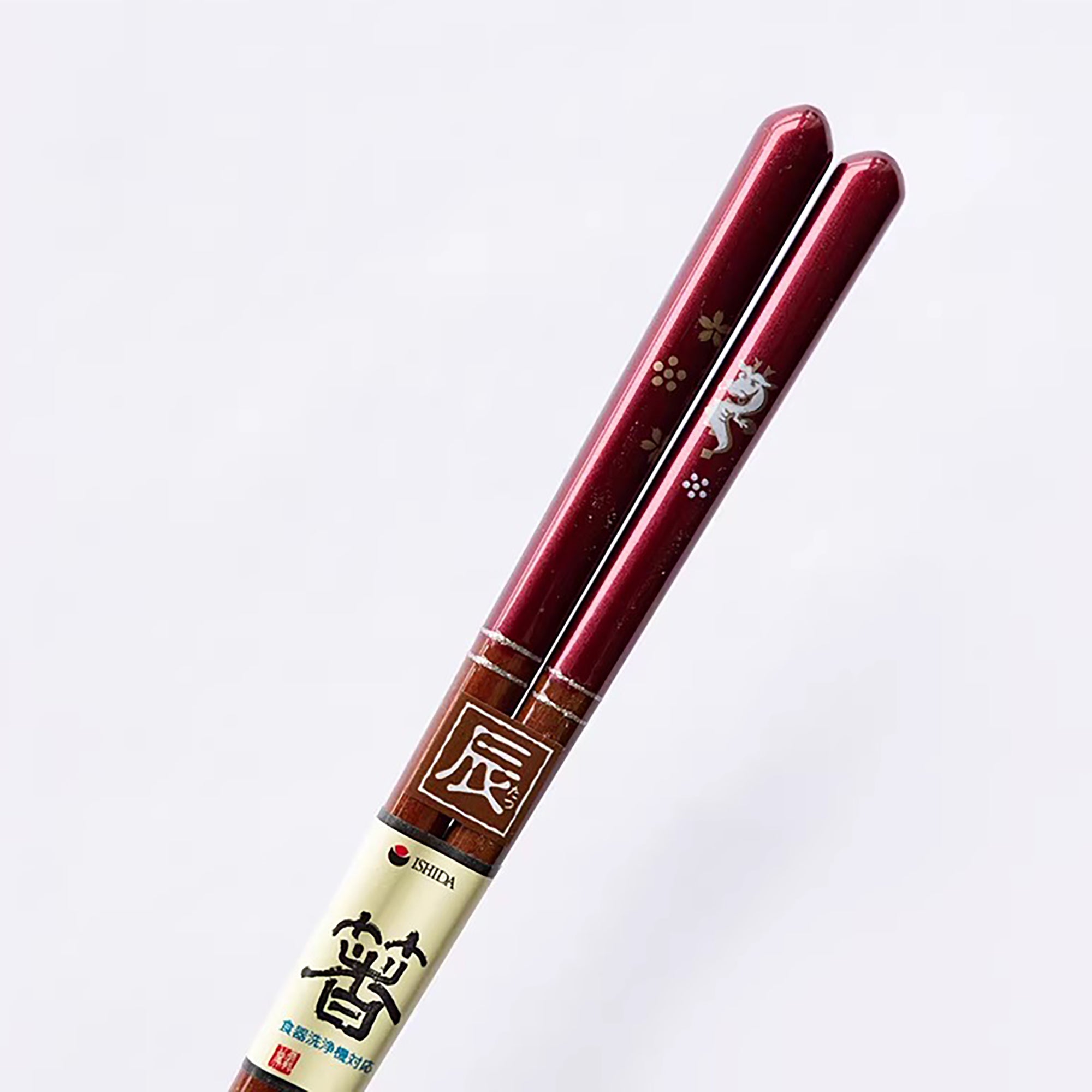 Baguettes japonaises en bois naturel rouge nacré motif zodiac