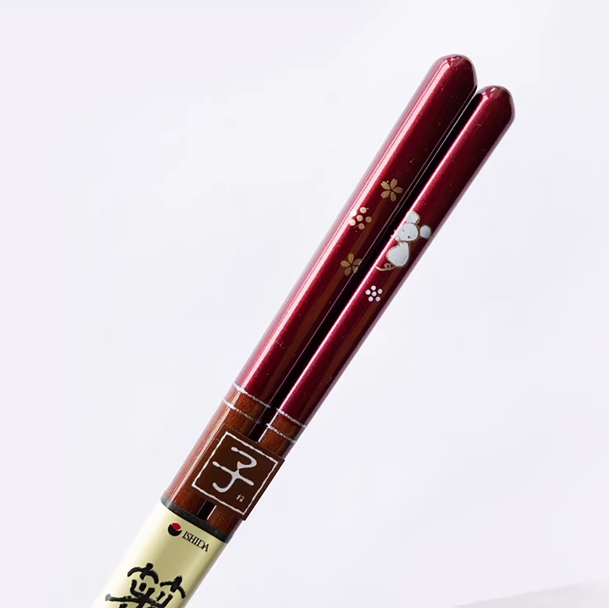 Baguettes japonaises en bois naturel rouge nacré motif zodiac