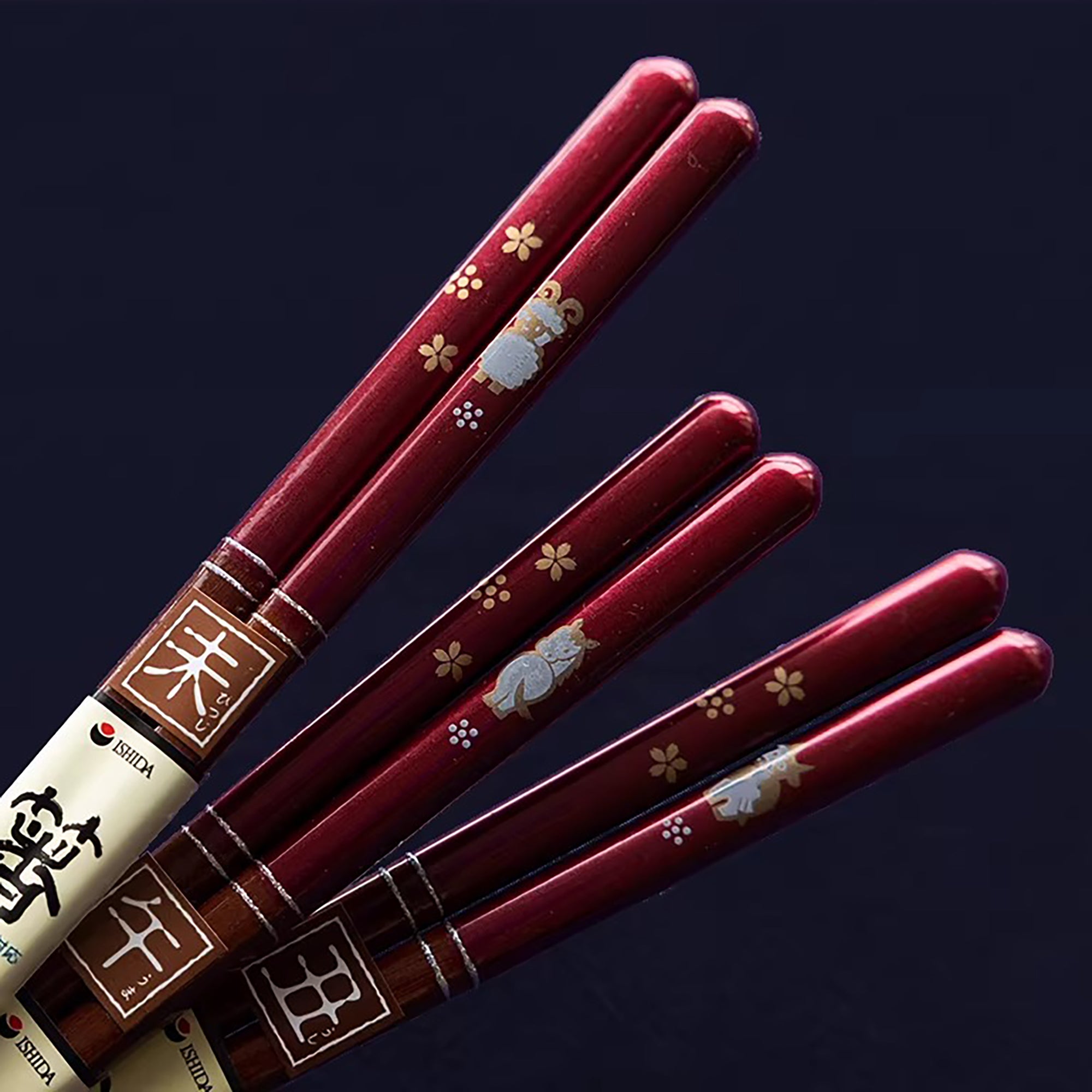 Baguettes japonaises en bois naturel rouge nacré motif zodiac