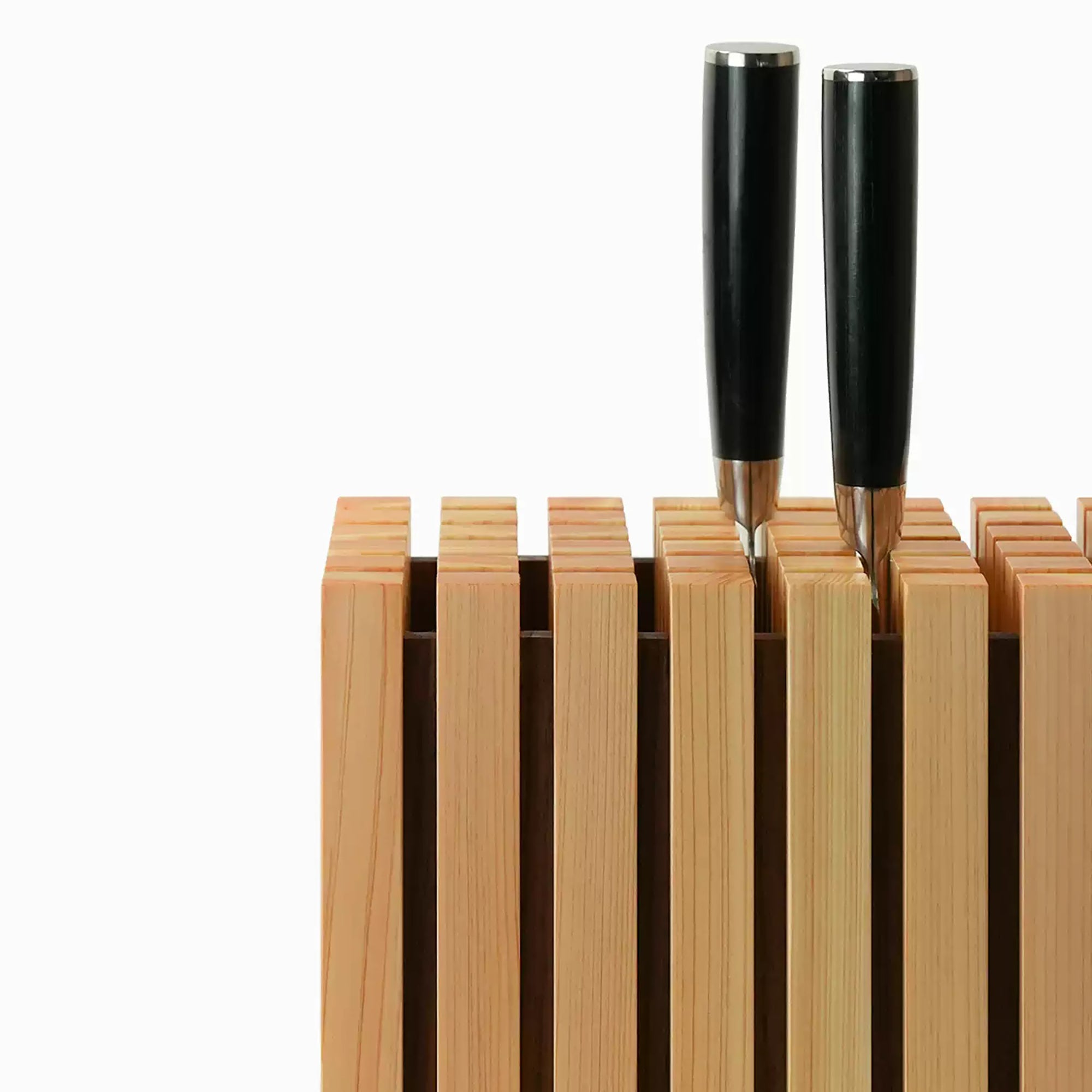 Bloc à couteaux japonais géométrique en bois Hinoki