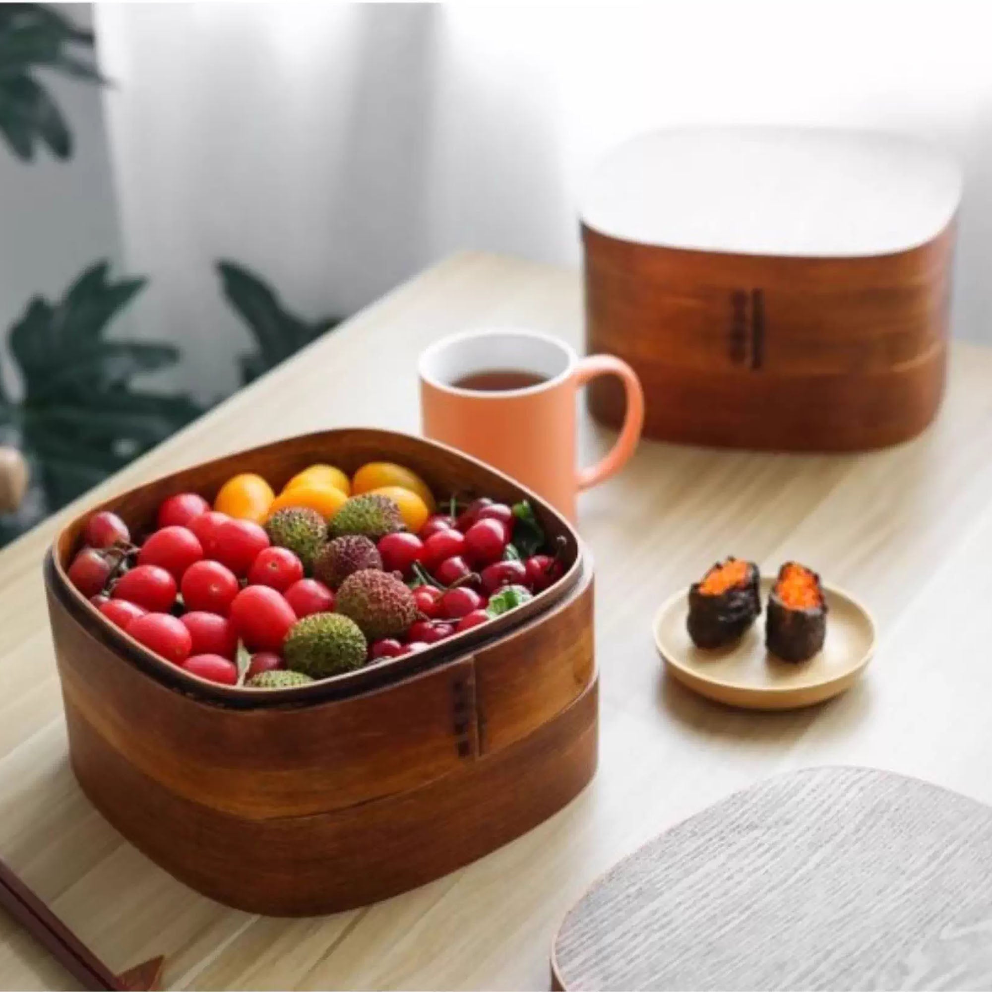 Bento carré à deux étages en bois de cèdre