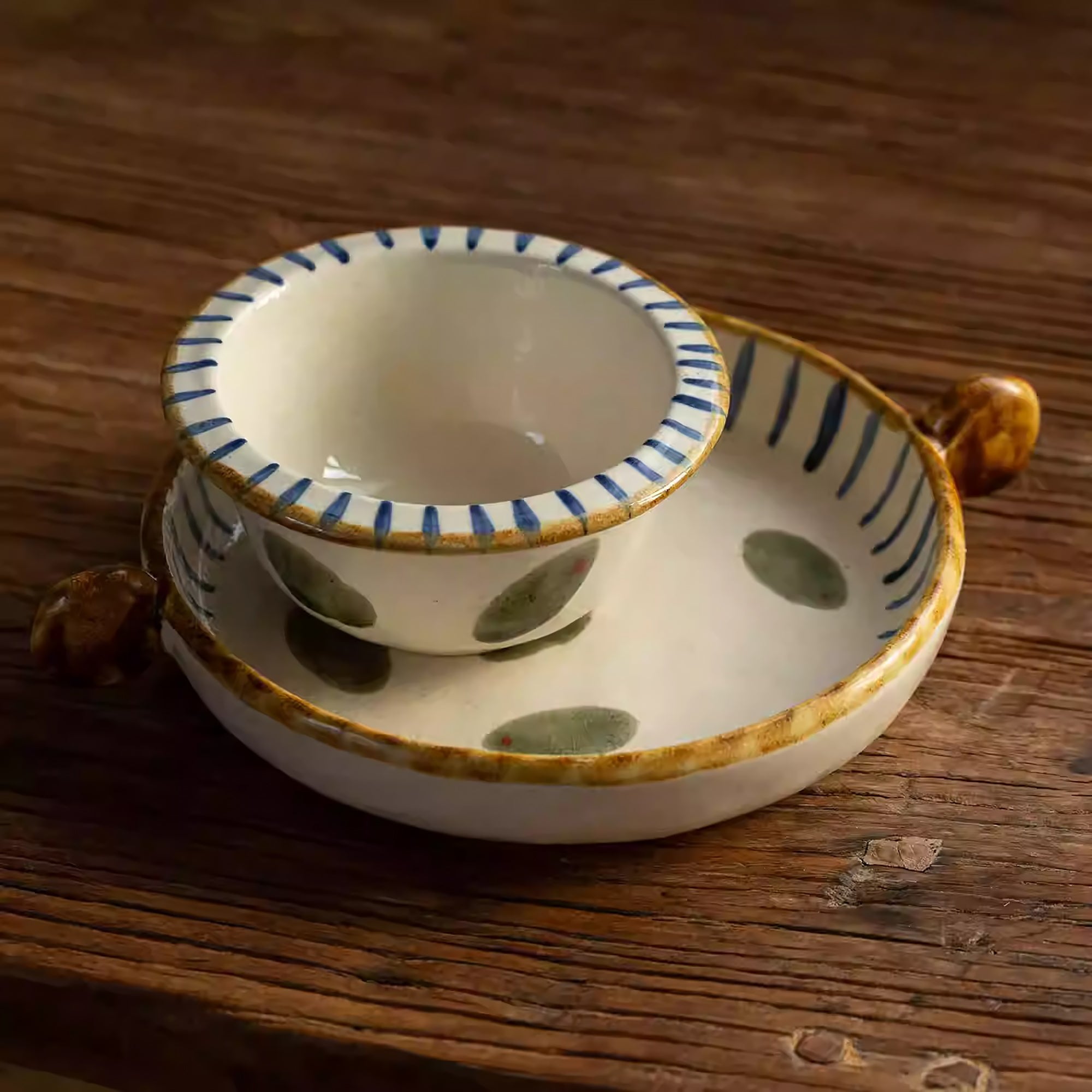 Vaisselle en céramique Minoyaki motif petites feuilles peint à la main