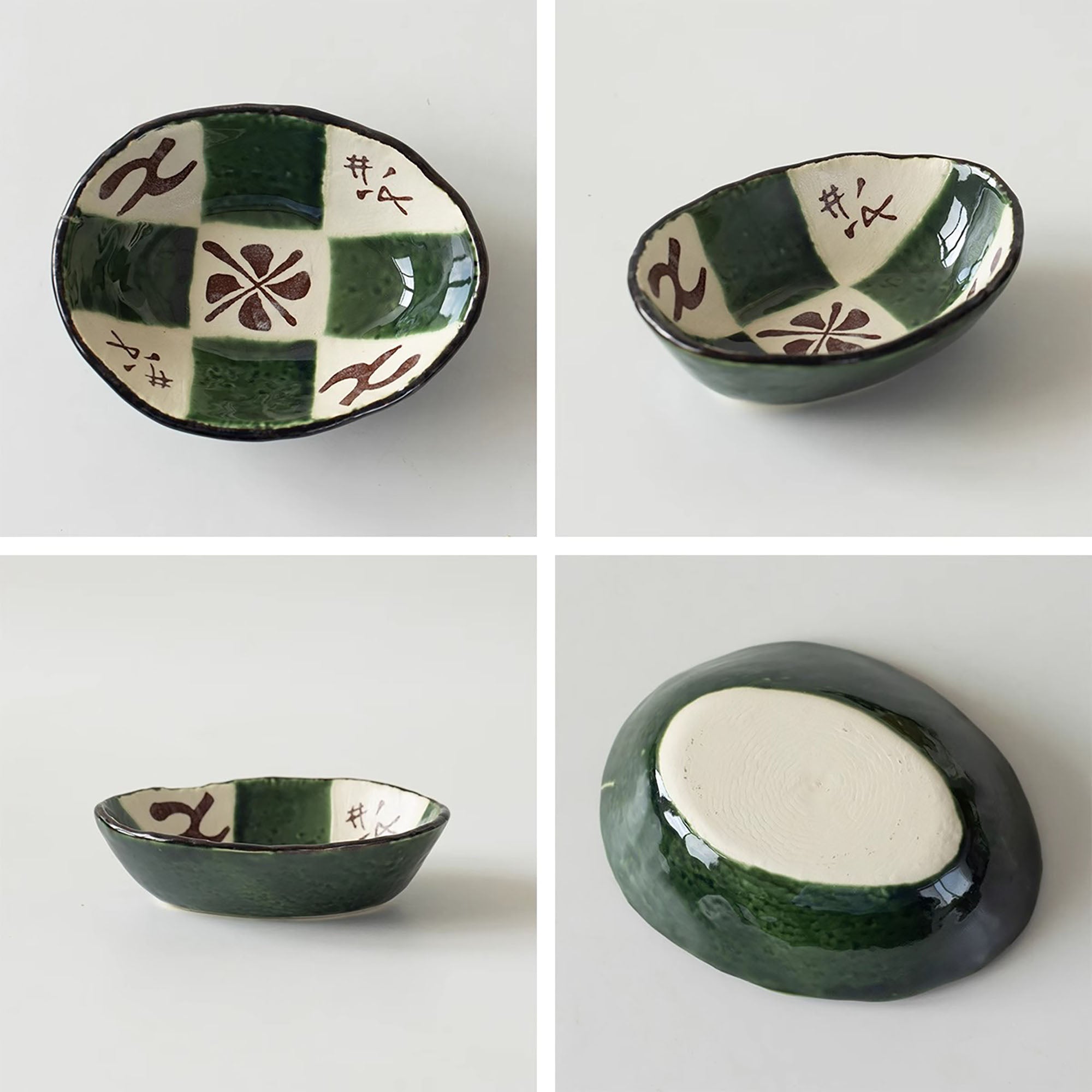 Bol ovale en céramique Seto-yaki avec émail vert rétro