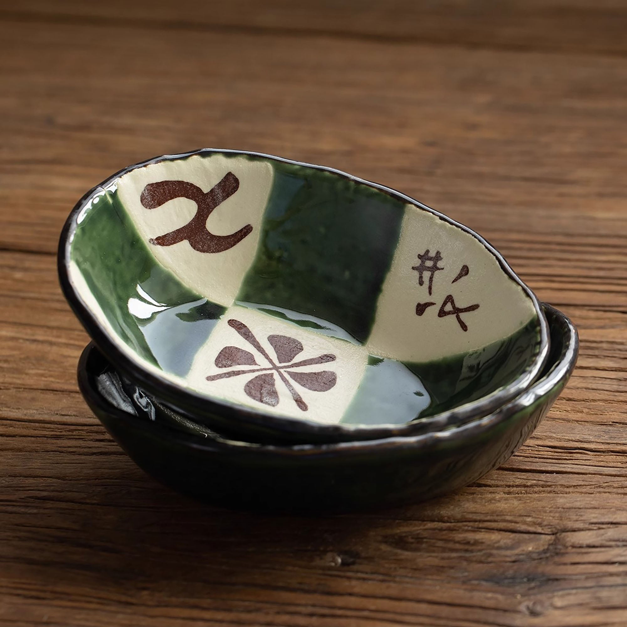 Bol ovale en céramique Seto-yaki avec émail vert rétro