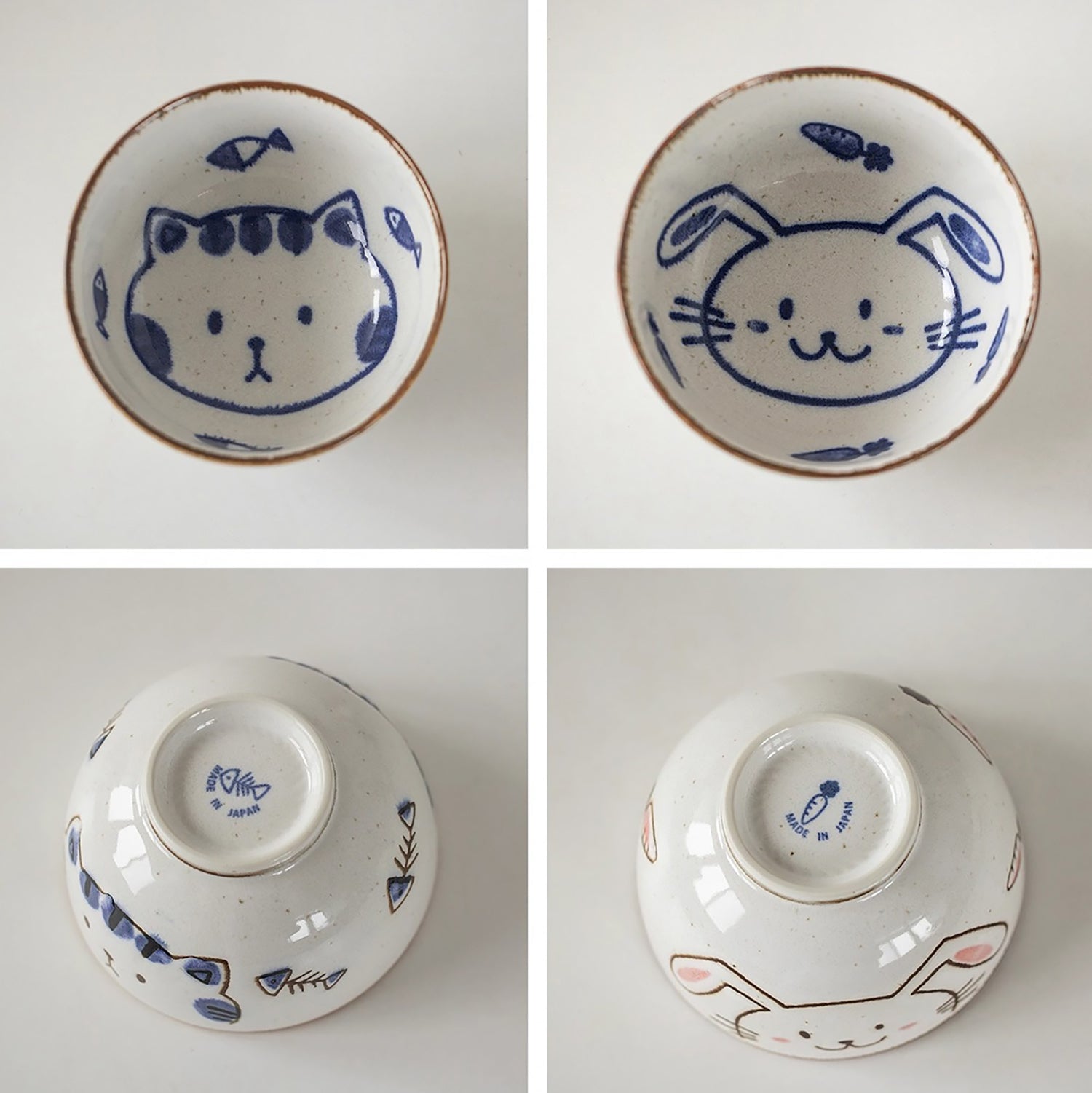 Vaisselle Mino-yaki avec mignon motif chat et lapin