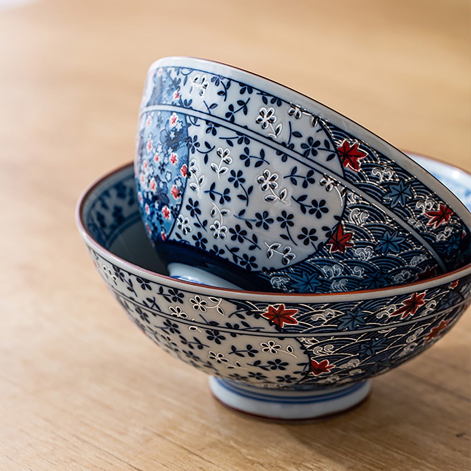 Bol en céramique japonaise Mino-yaki avec motifs sakura & vague