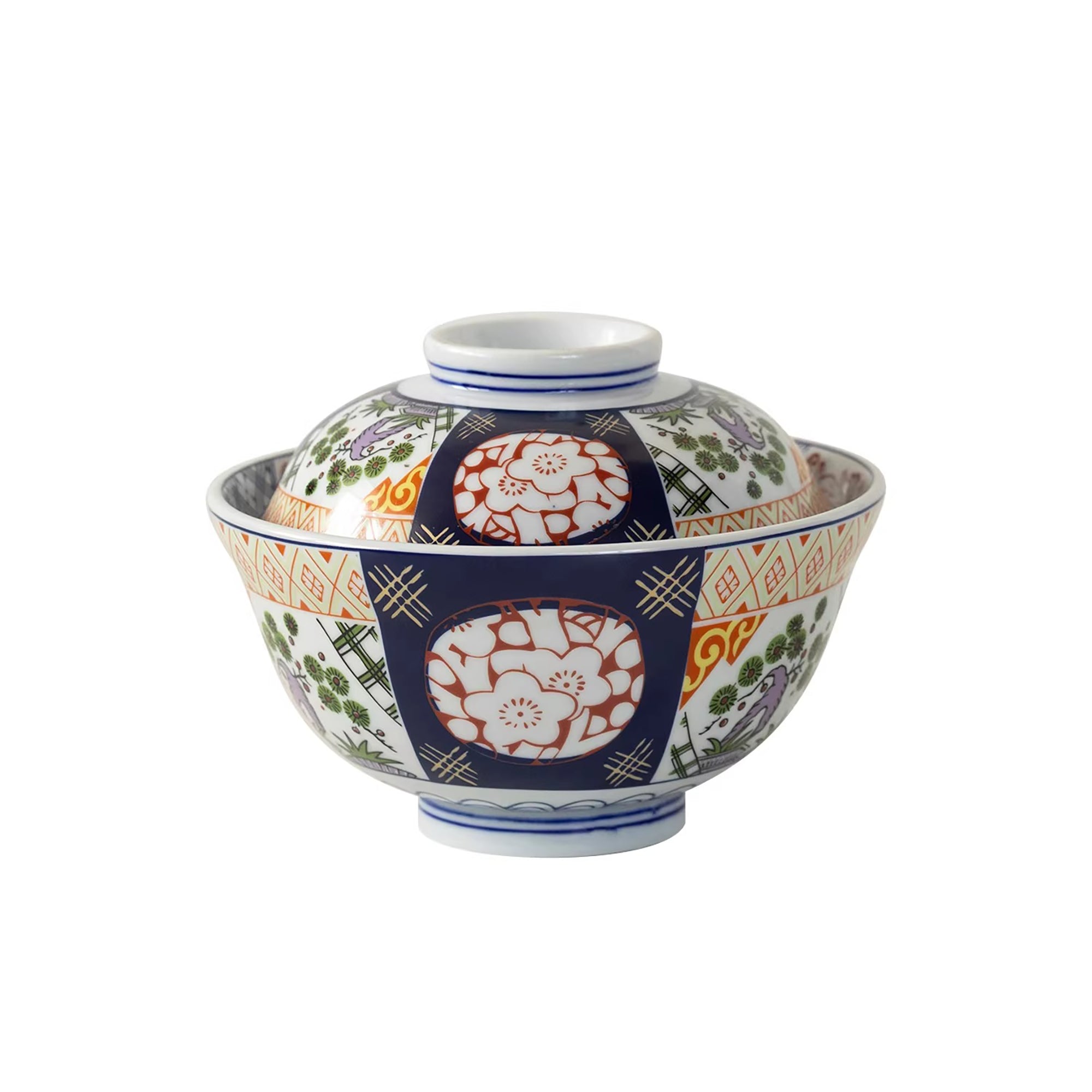 Bol couvert Minoyaki rétro motif fleurs des quatre saisons