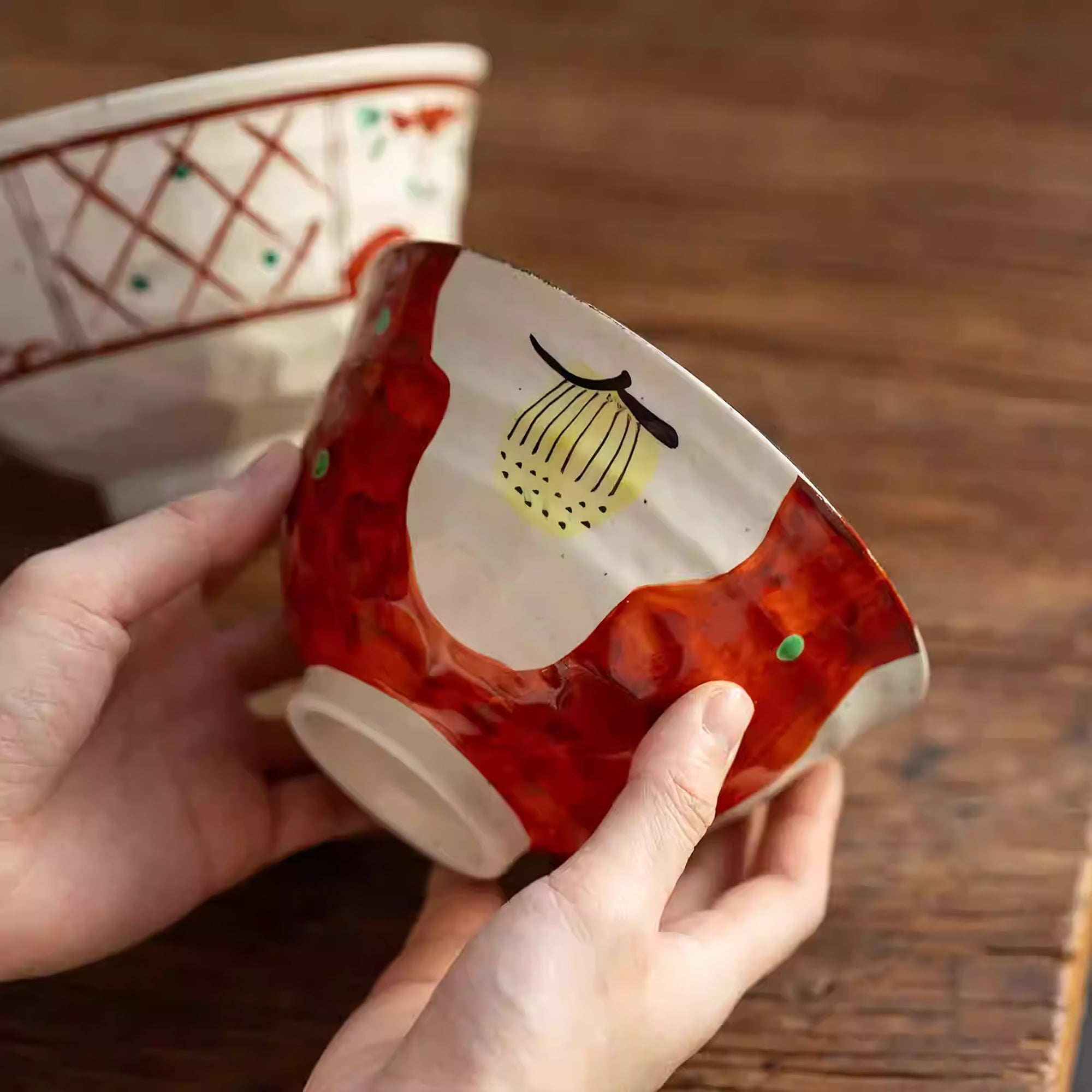 Bol à ramen Setoyaki Akae motif floral traditionnel