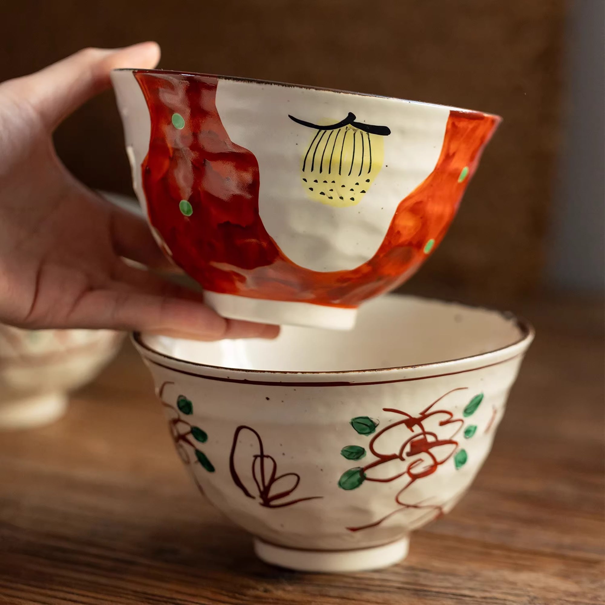 Bol à ramen Setoyaki Akae motif floral traditionnel