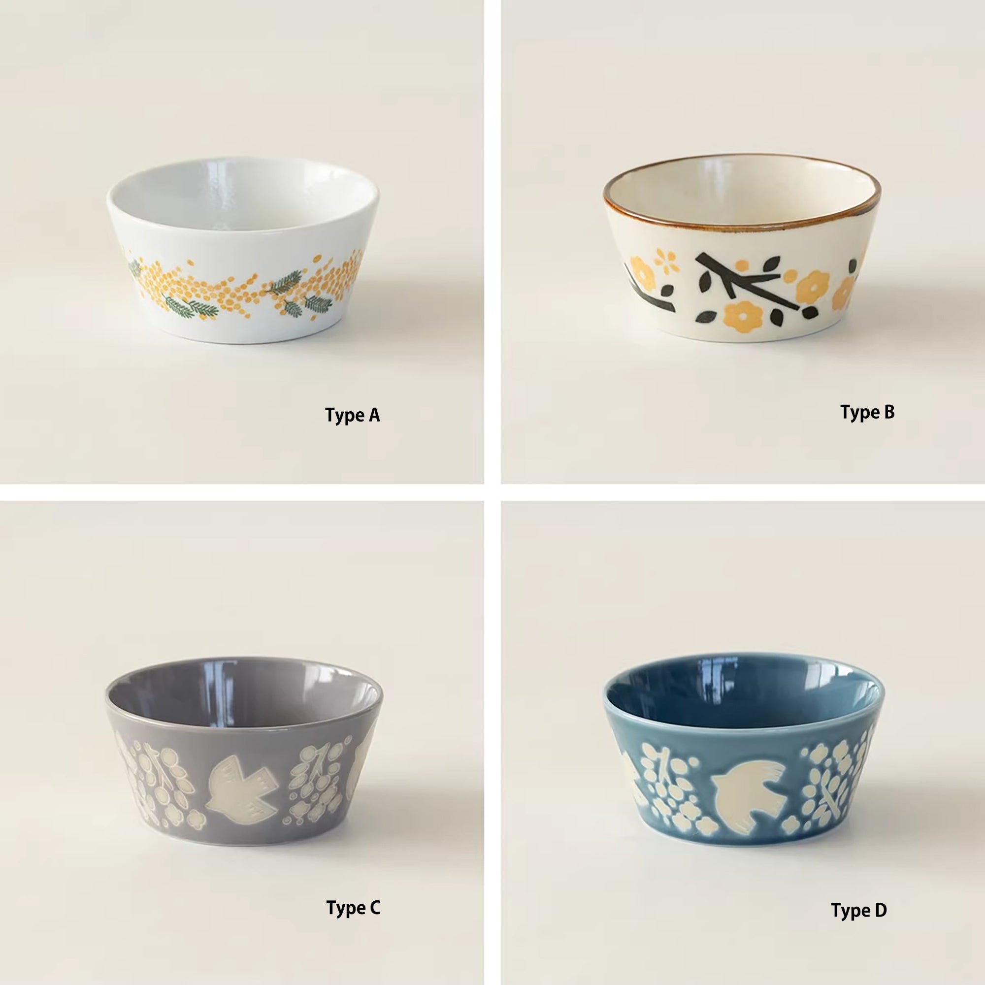 Bol Minoyaki en céramique motif fleurs et oiseaux