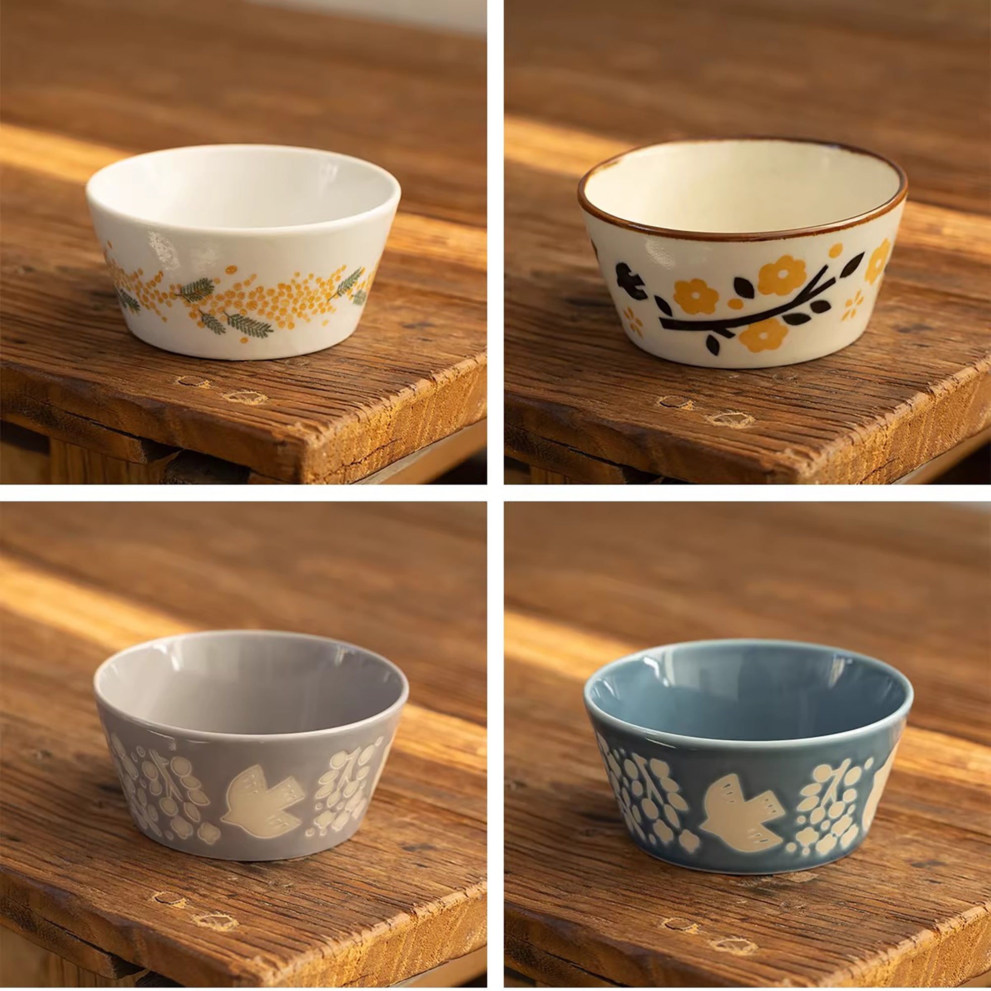 Bol Minoyaki en céramique motif fleurs et oiseaux