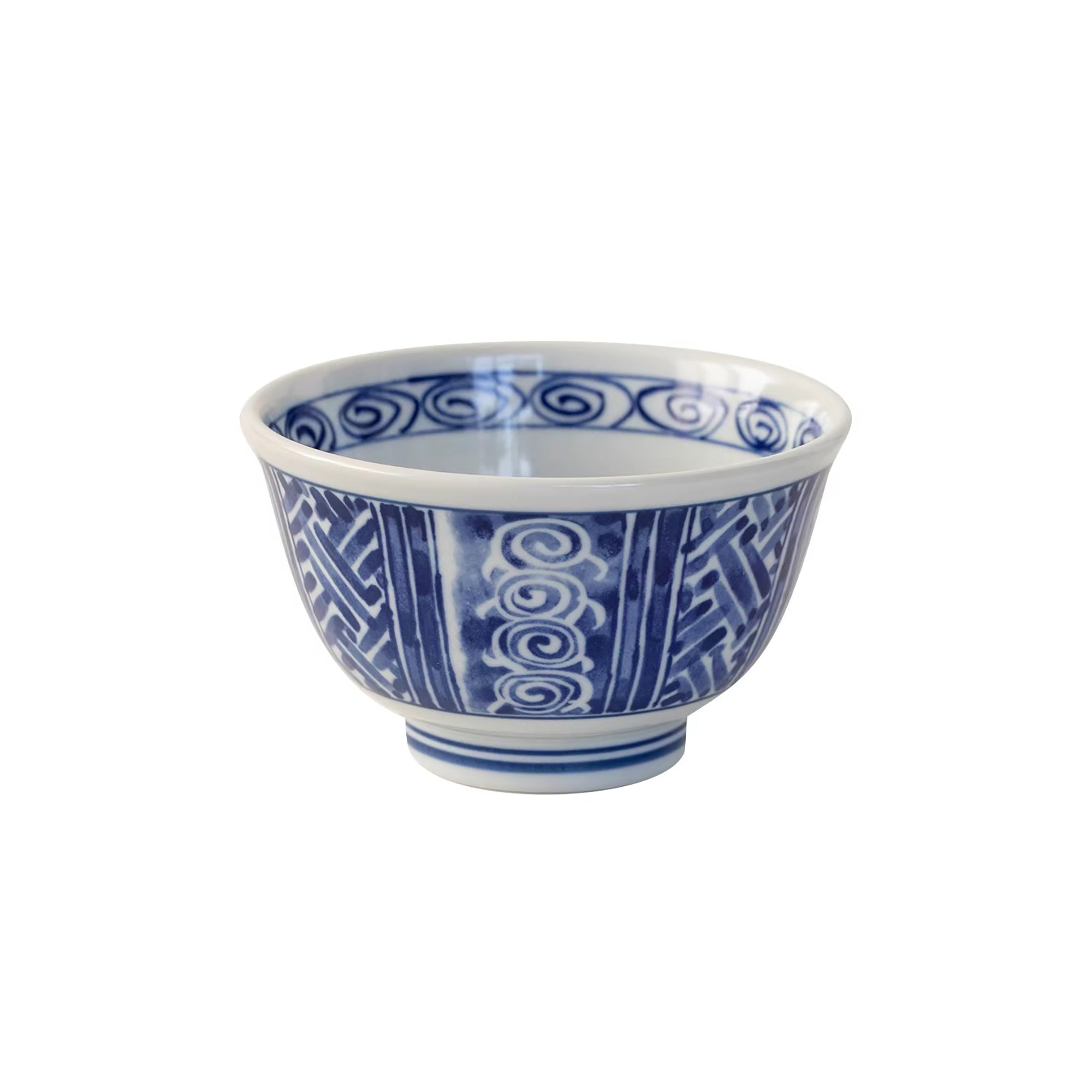 Bol Minoyaki bleu et blanc motif quadrillage