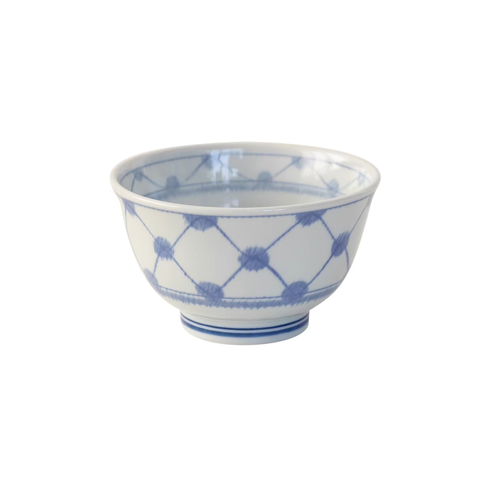 Bol Minoyaki bleu et blanc motif quadrillage