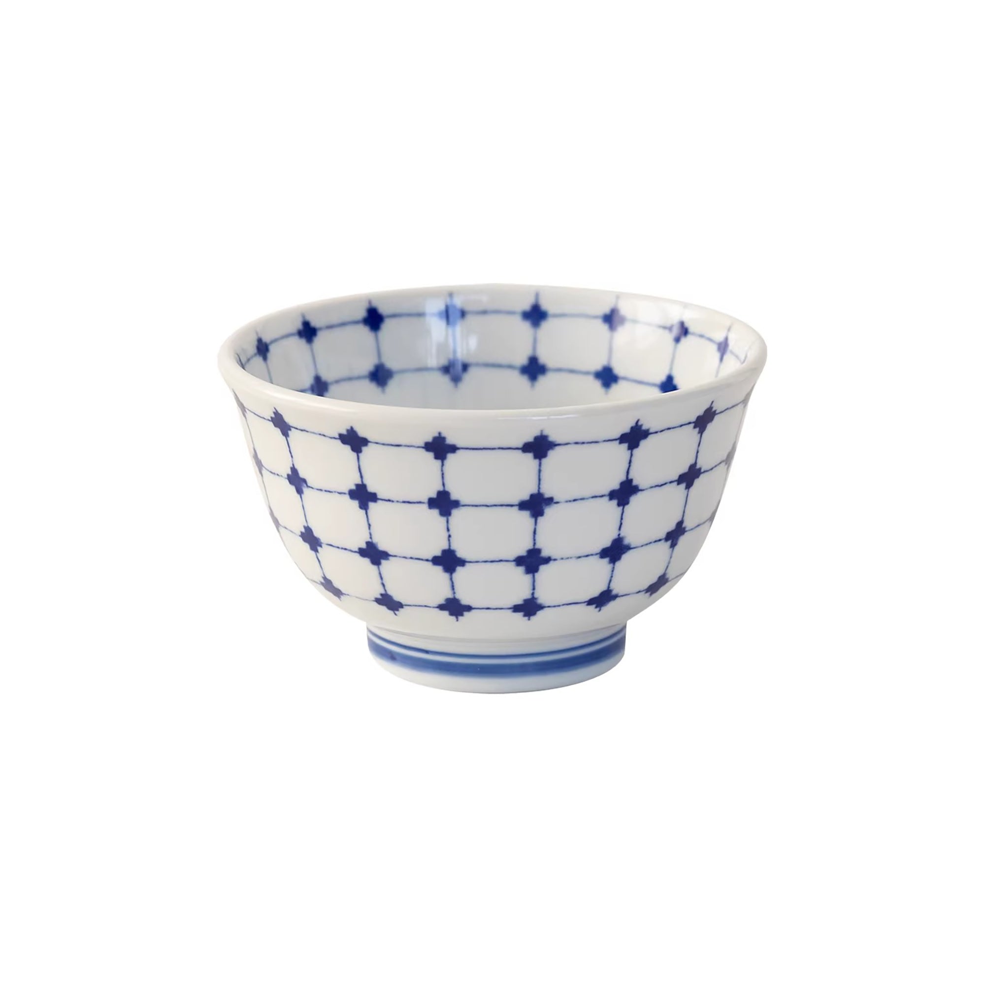 Bol Minoyaki bleu et blanc motif quadrillage