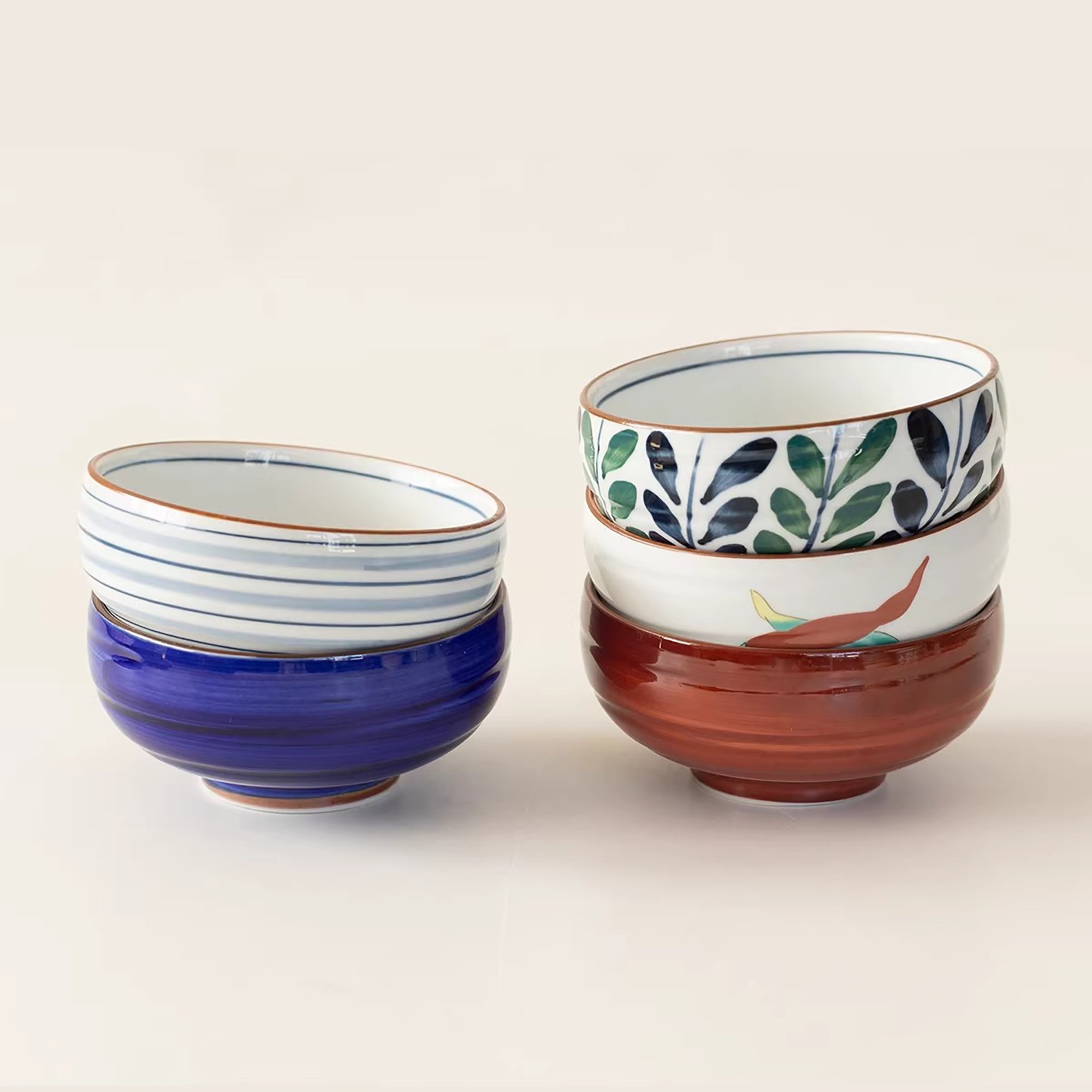 Set de bols ronds Aritayaki bleu et rouge