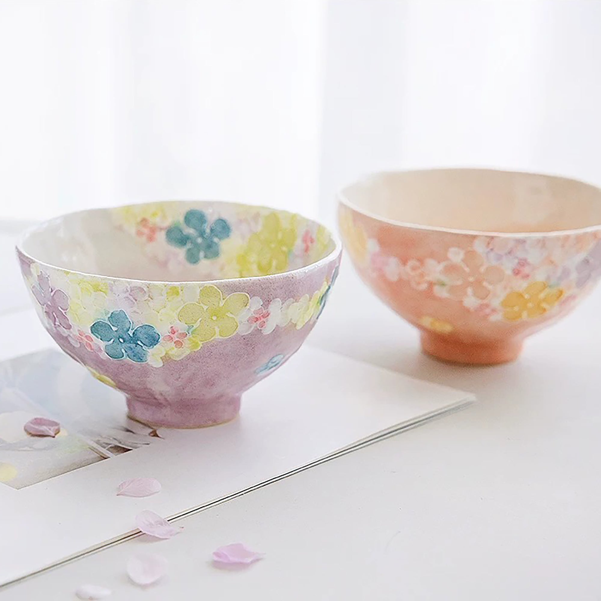 Bol à riz Seto-yaki dégradé floral