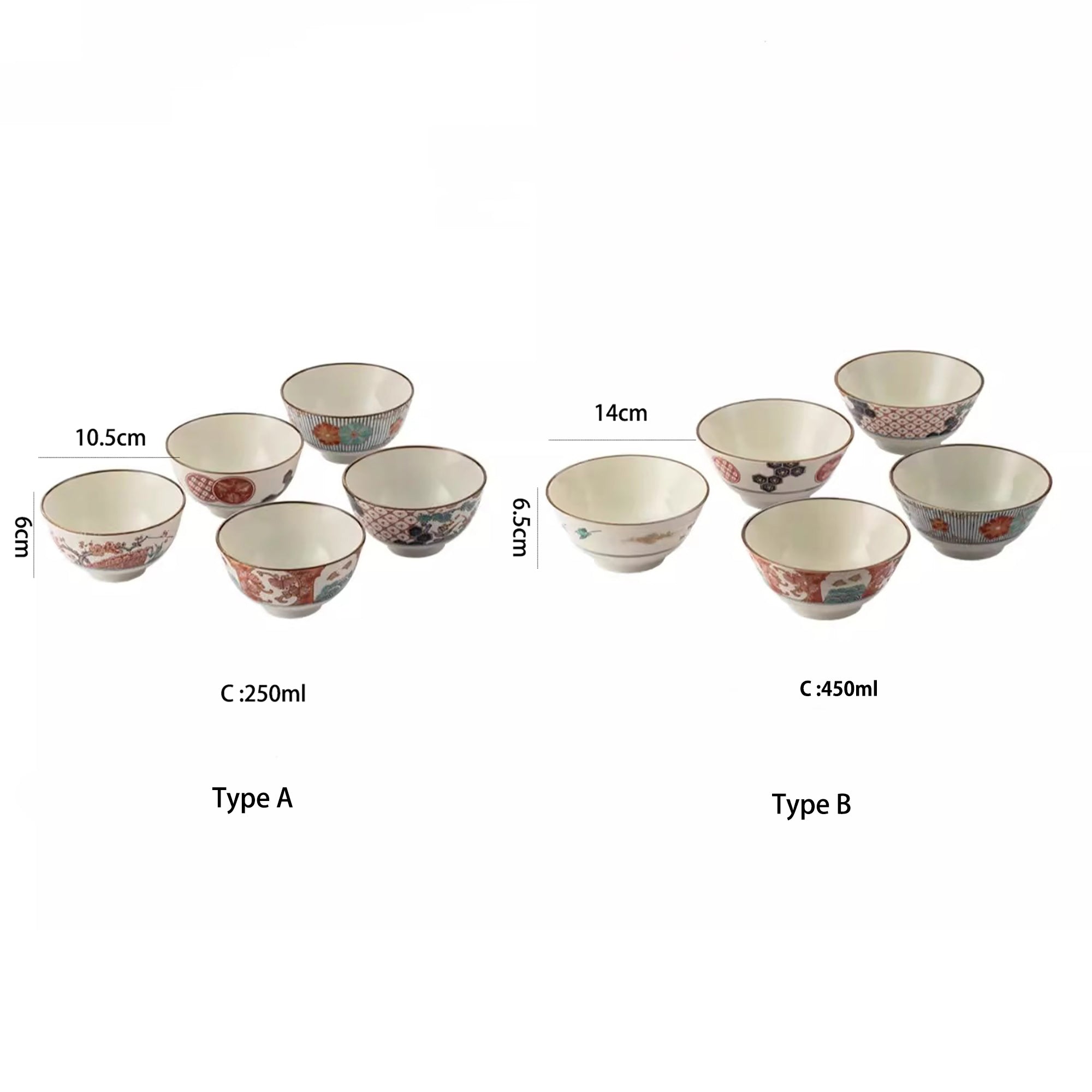 Bols japonais en céramique Mino-yaki avec Style Ko-Imari