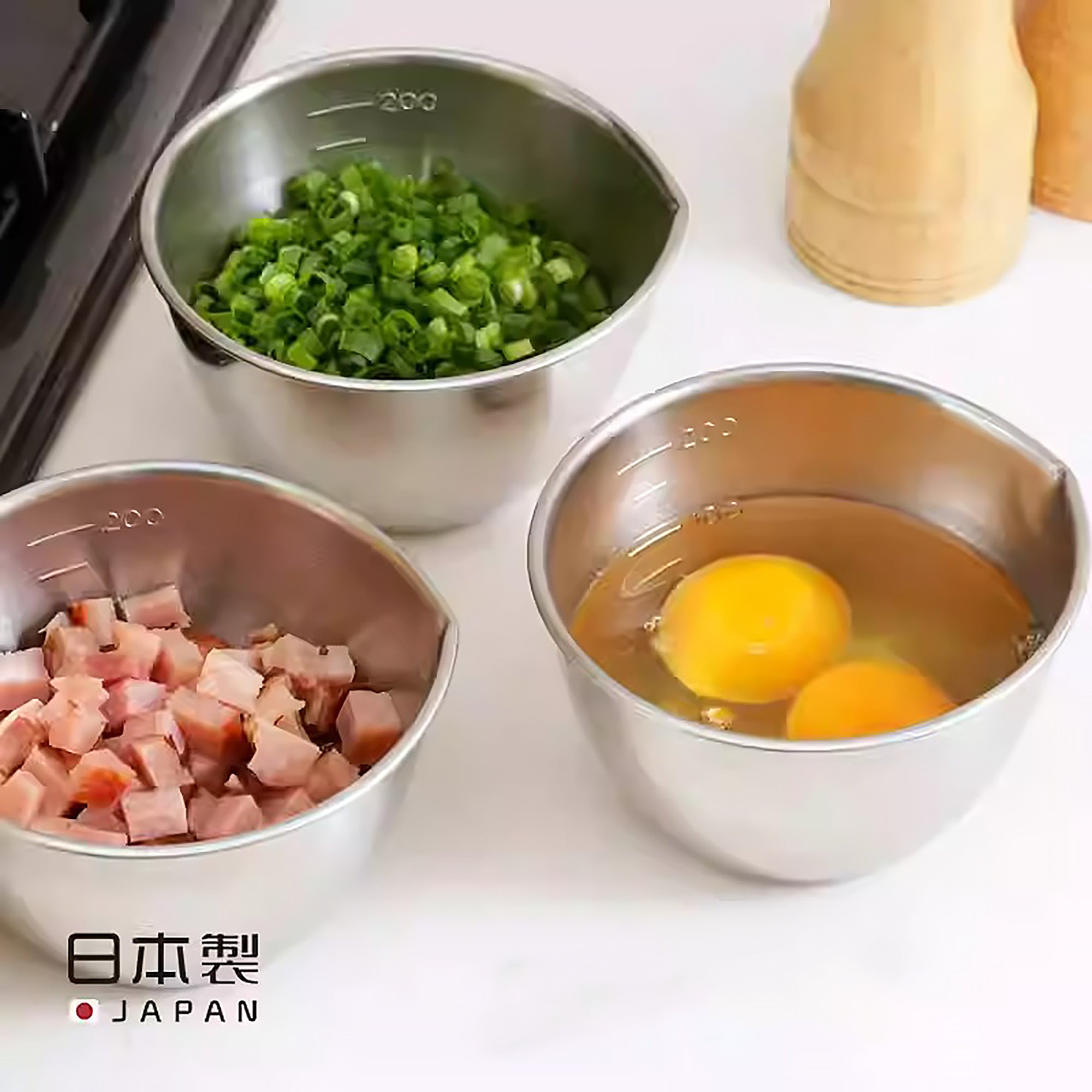 Set de bols de cuisine inoxydable Shimomura avec bec verseur et graduations
