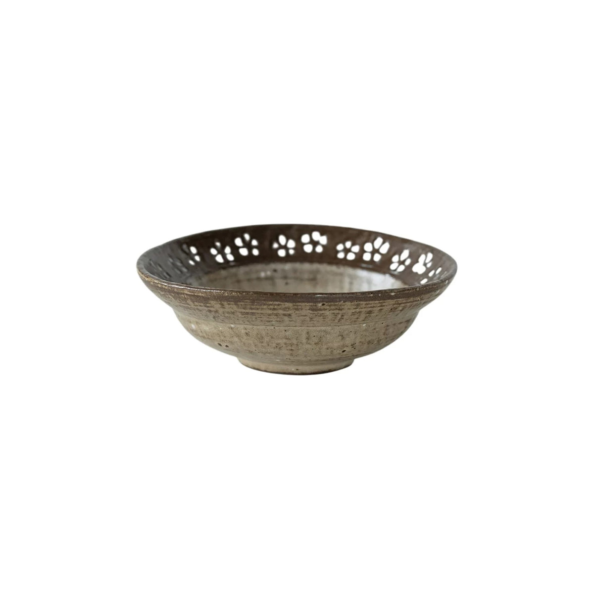 Bol artisanal en céramique style Wabi-Sabi avec Petites fleurs blanches