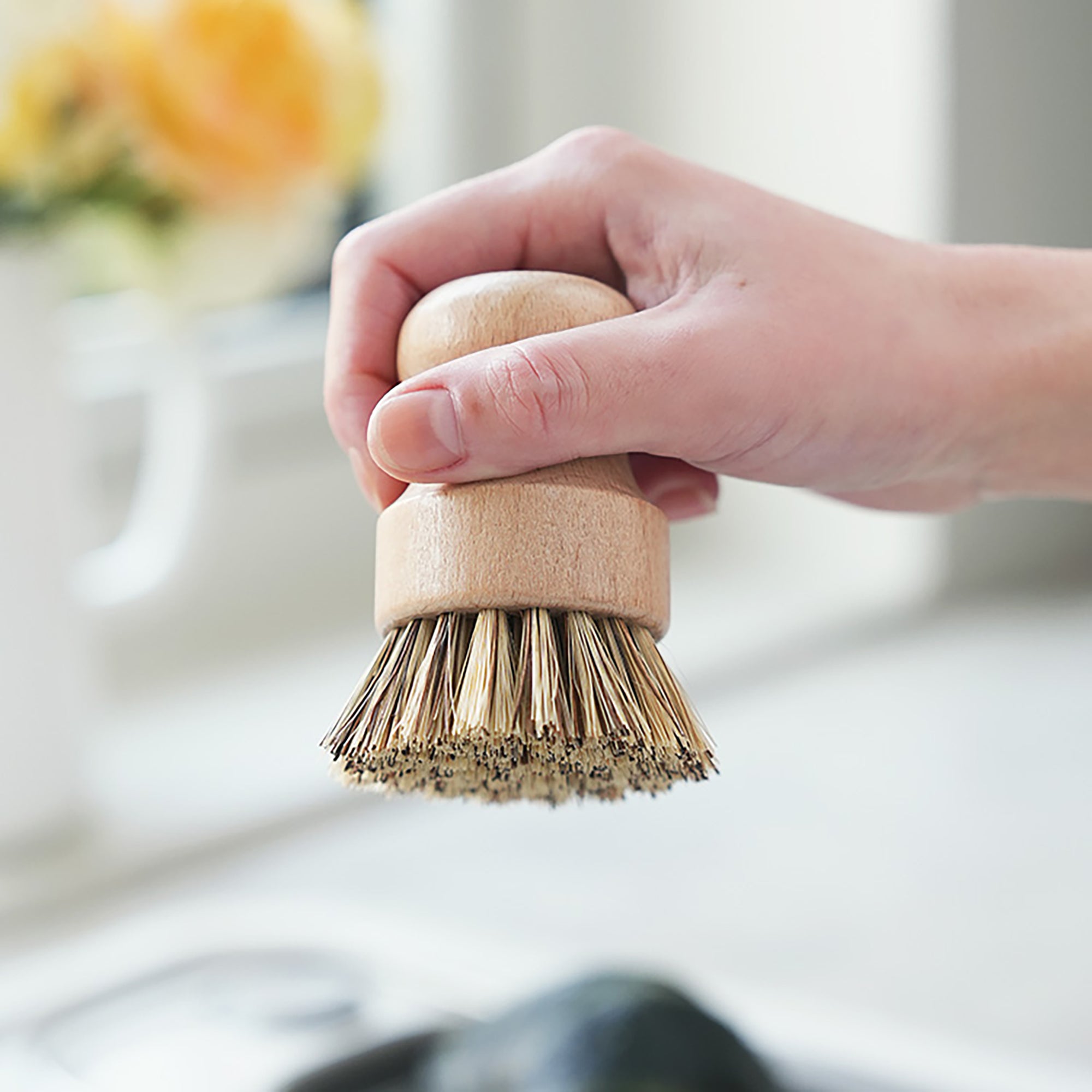 Brosse à casserole en fibres naturelles Shimoyama avec support