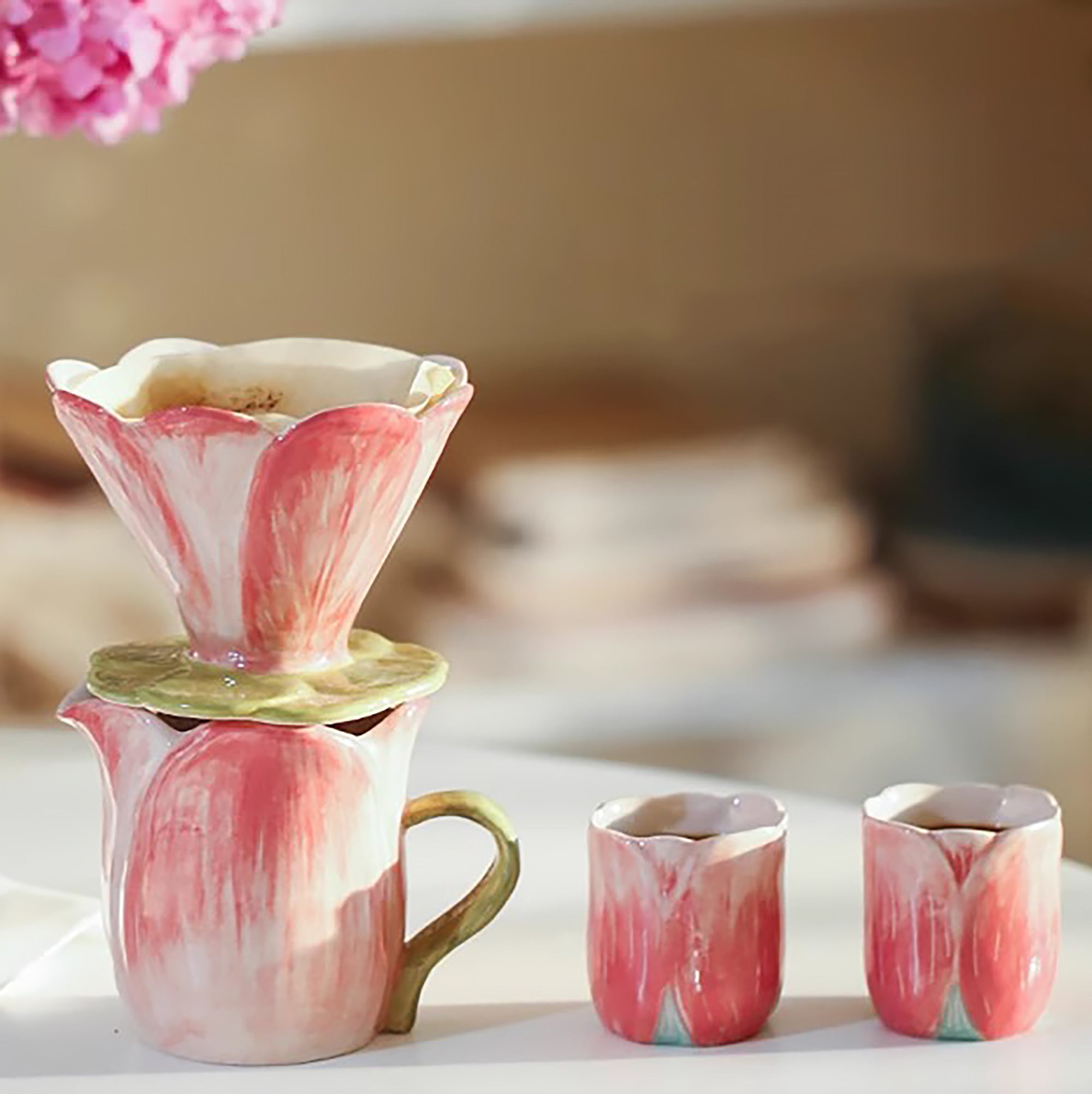 Tasse à café filtre en céramique faite main en forme de fleur
