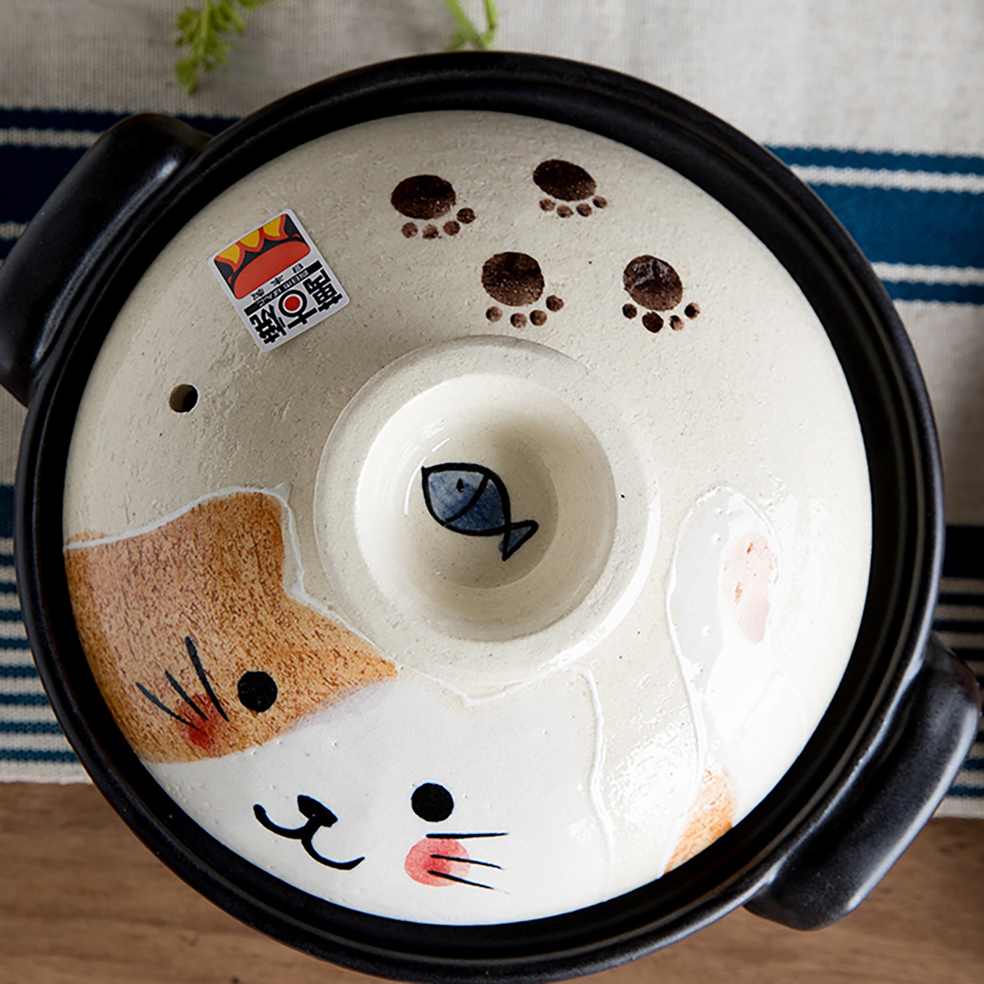 Cocotte japonaise Wanko-yaki avec Motif chat peint à la main