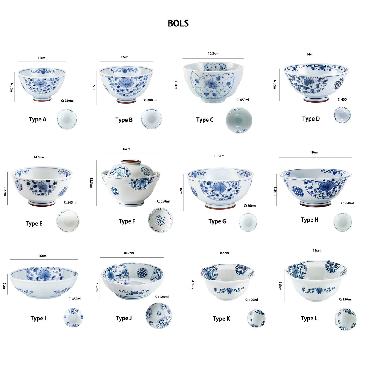 Vaisselle japonaise Rintrindo Hana Imari en porcelaine bleue et blanche