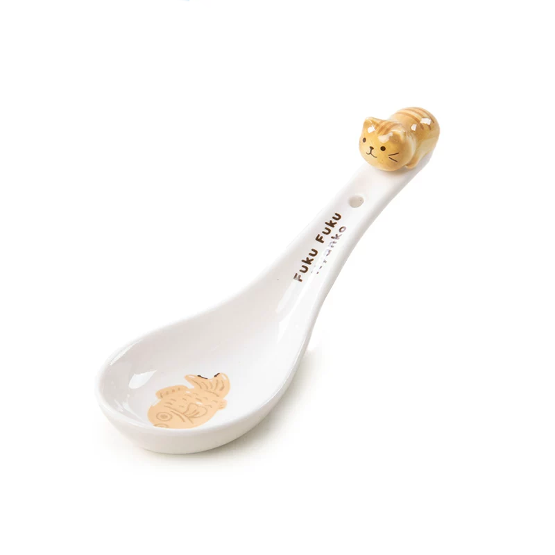 Porcelain Kitten Spoon with Embossed Handle