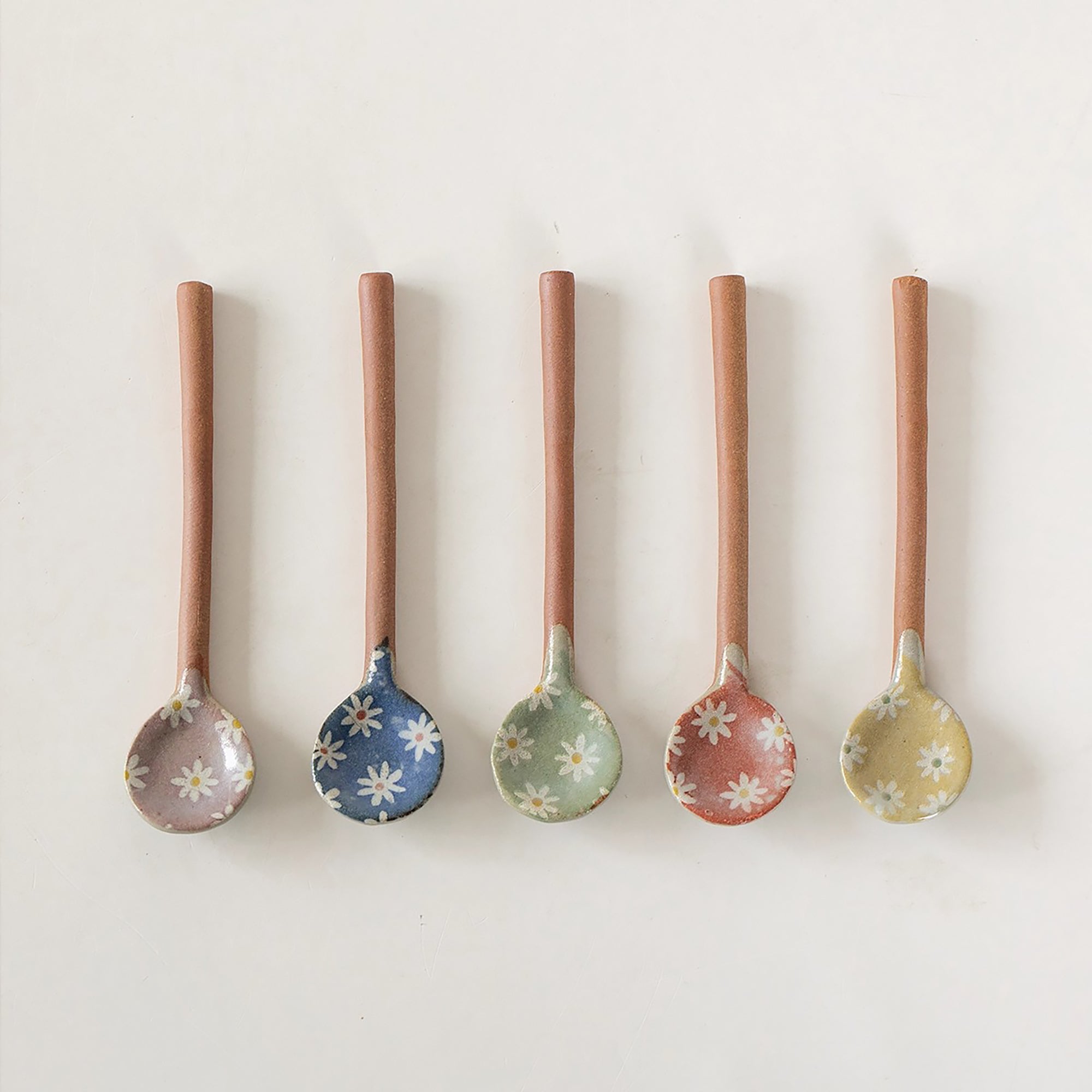 Cuillère à café en grès Minoyaki avec motif fleurs