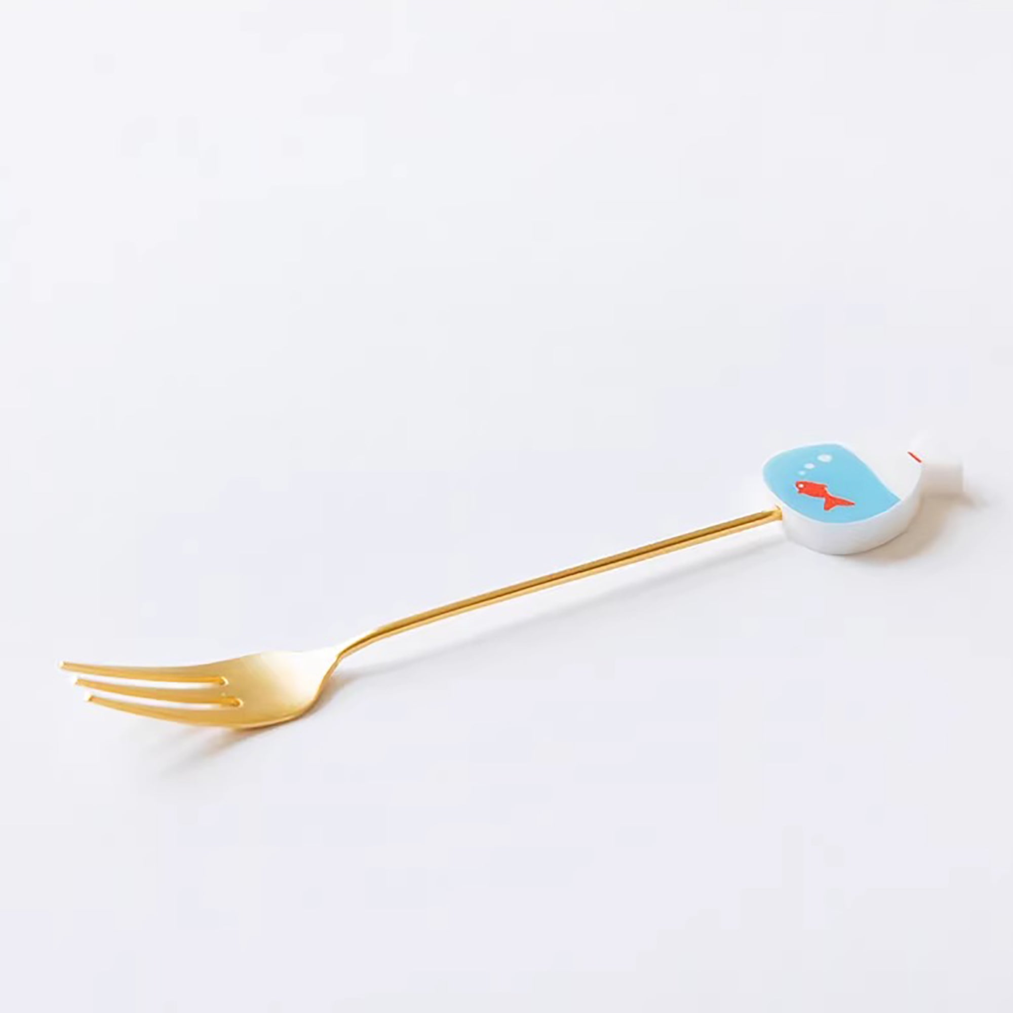 Cuillère et fourchette dessert inox doré Japon avec tige décorative
