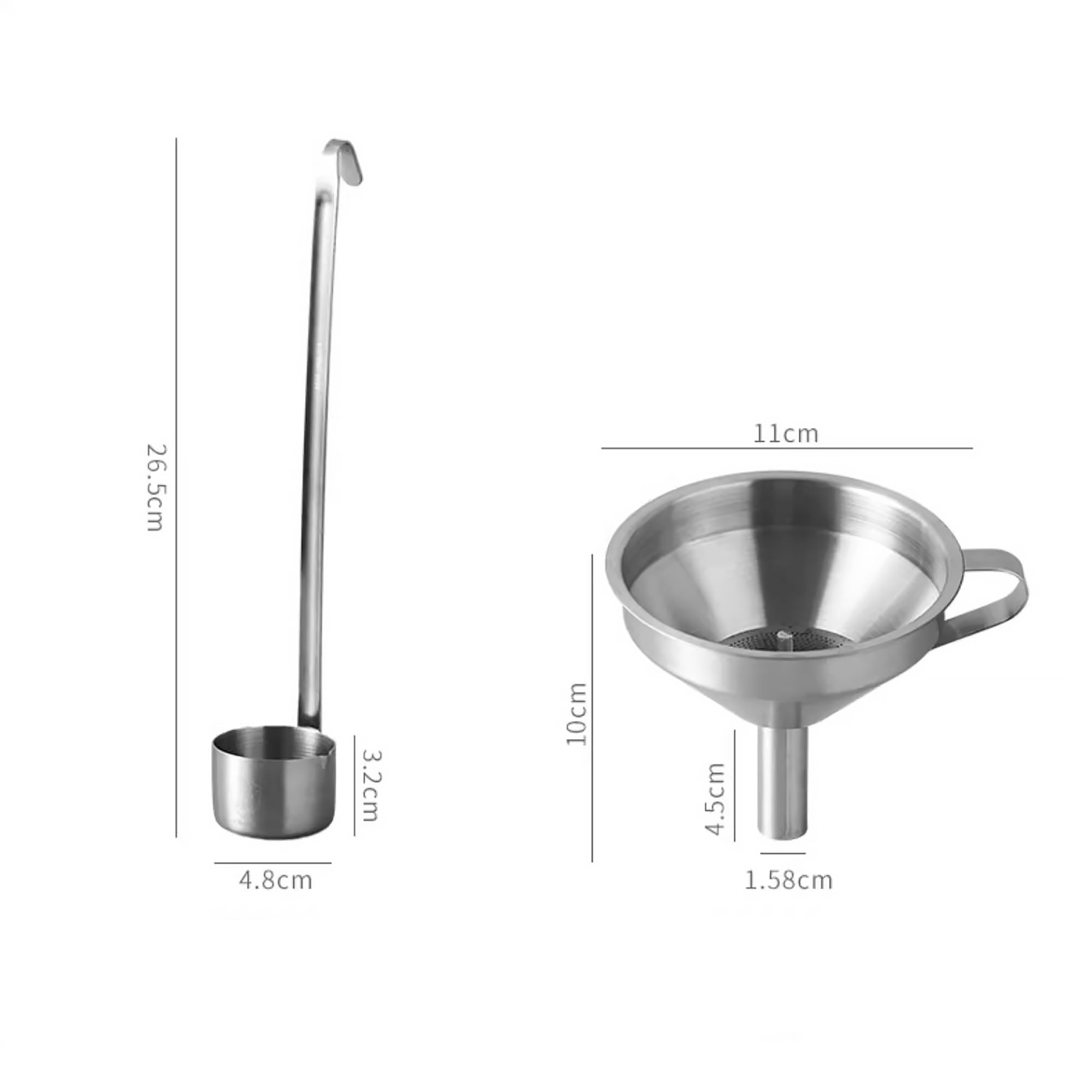 Entonnoir de cuisine en acier inoxydable 304 avec tamis amovible